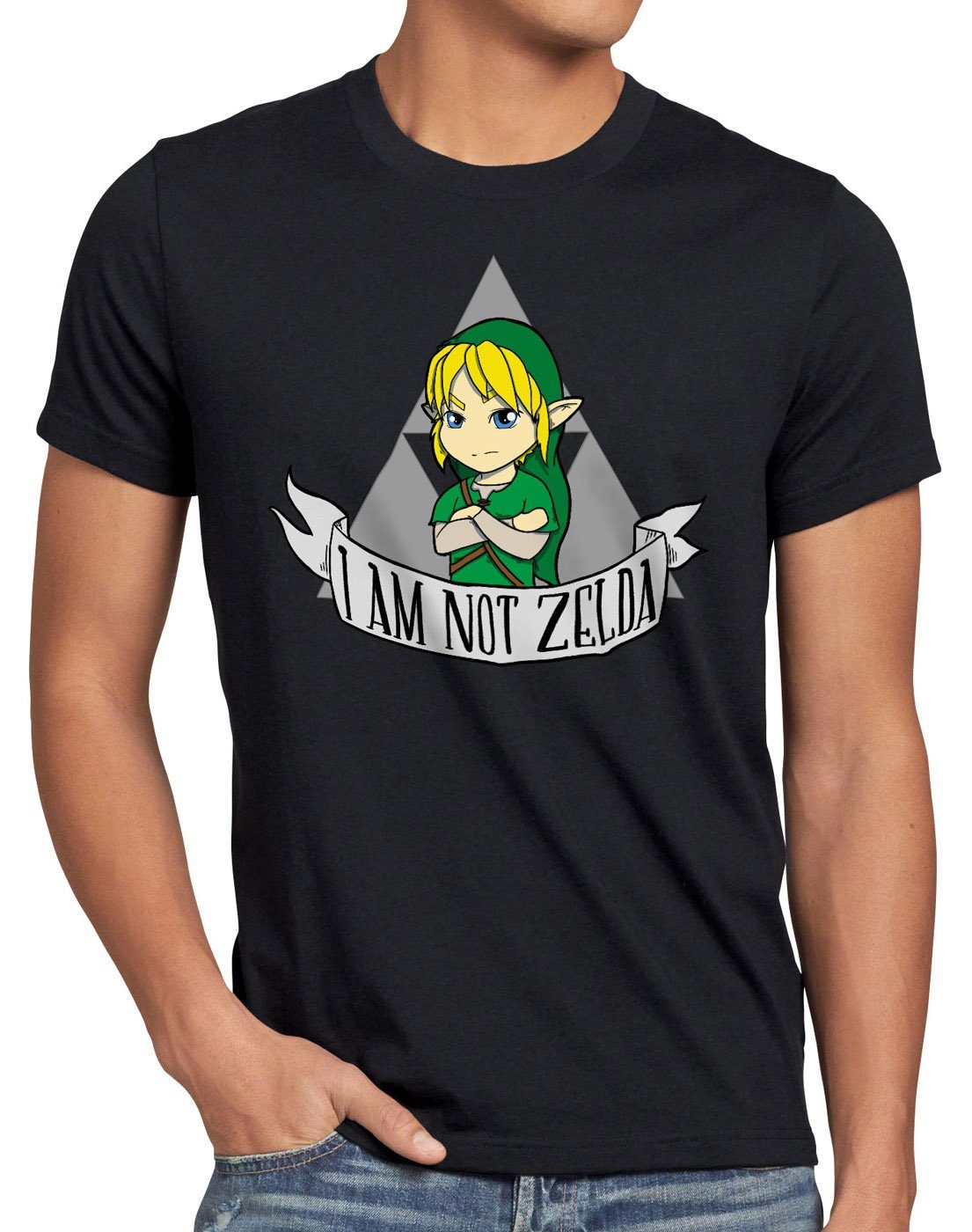 style3 Print-Shirt Herren T-Shirt I link schwarz not hyrule Zelda am gamer