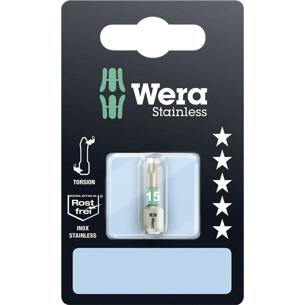 Wera Torx-Bit Wera 3867/1 TS SB SiS 05073621001 Torx-Bit T 15 Edelstahl D 6.3 1 St.