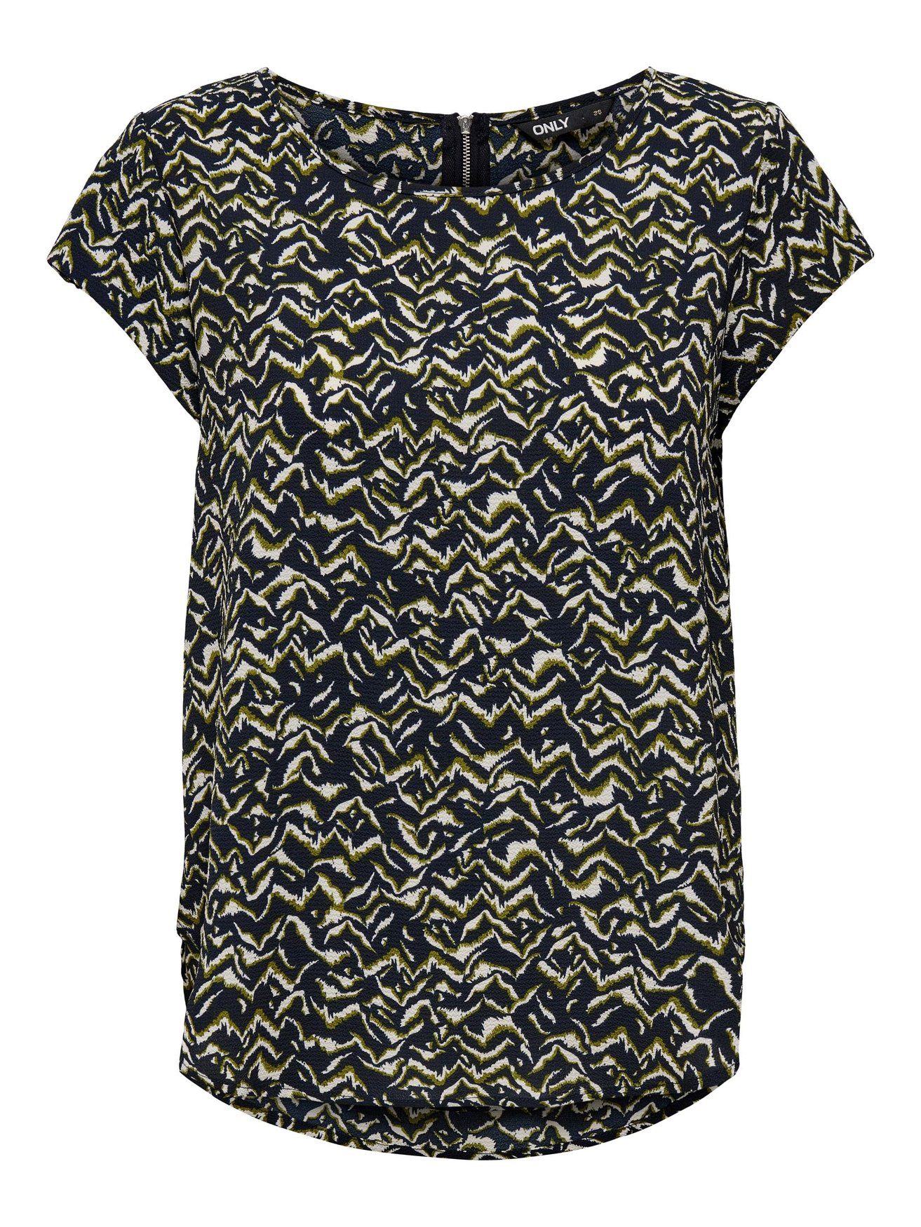 in Blusenshirt ONLVIC Bluse Dunkelblau-Braun 4234 ONLY Kurzarm (1-tlg) Print