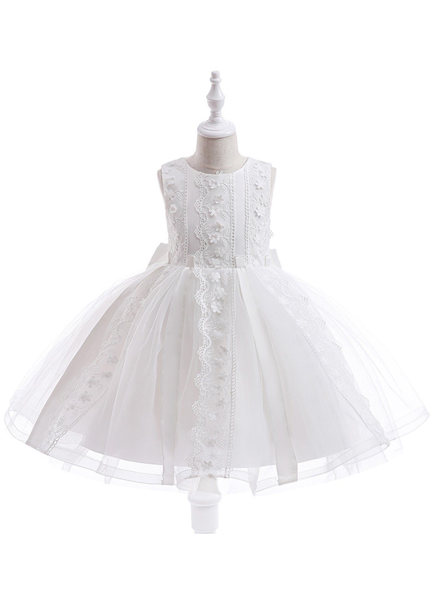 LAPA Abendkleid Blumenbesticktes Spitzenkleid für Mädchen, Blumenmädchenkleid (1- tlg) Weiß