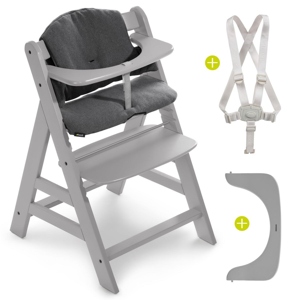 Hauck Hochstuhl Alpha Plus Grey (Set), Mitwachsender Holz Baby Kinderhochst günstig online kaufen