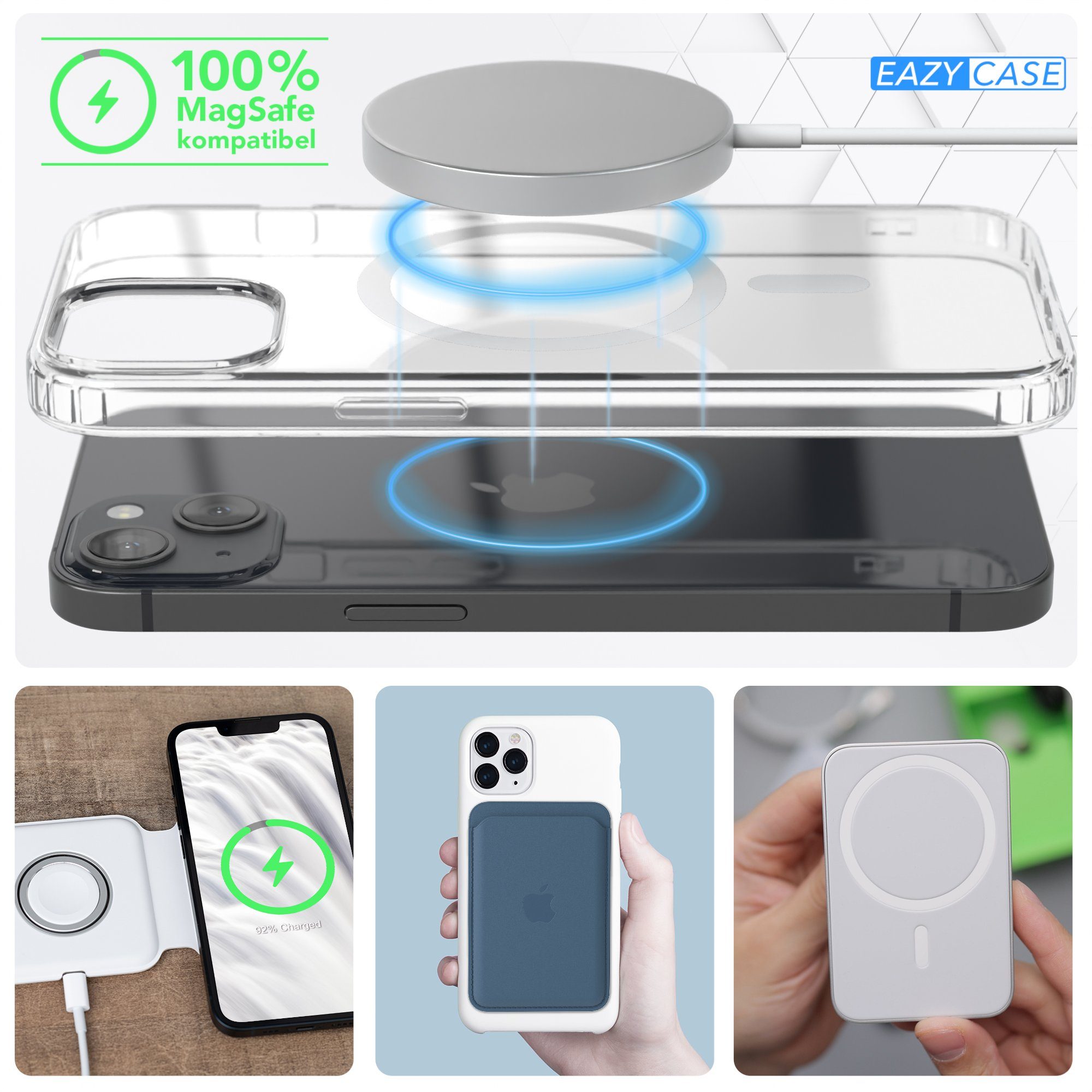 EAZY CASE Handyhülle Transparente Hülle mit MagSafe für iPhone 13 6,1 Zoll, Back Cover, Bumper Case, Handy Schutzhülle Kameraschutz, Durchsichtig