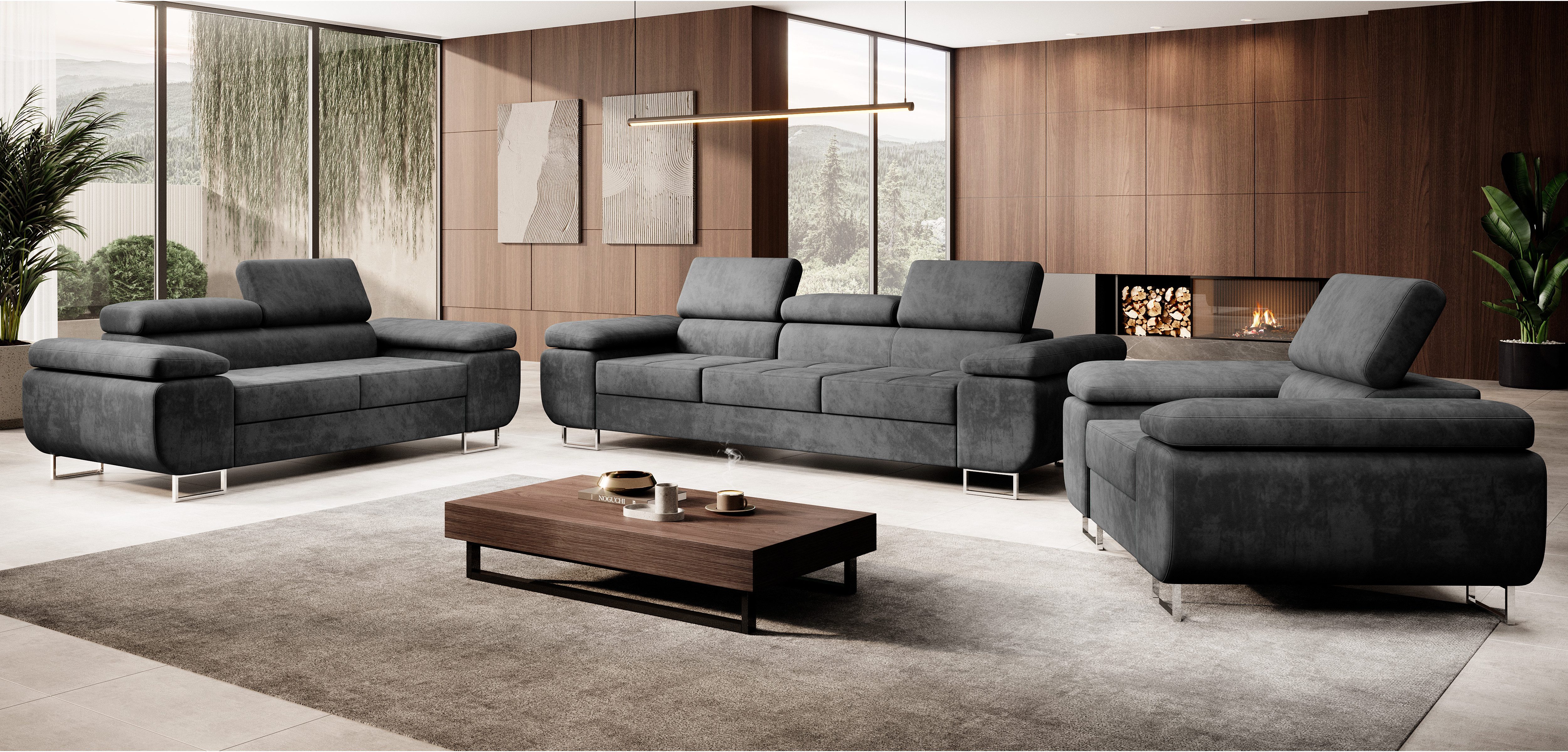 M-Punkt24 Polstergarnitur Miami, (3-2-1 Set, 3-3-1 Set, Samtstoff Grau Anth günstig online kaufen