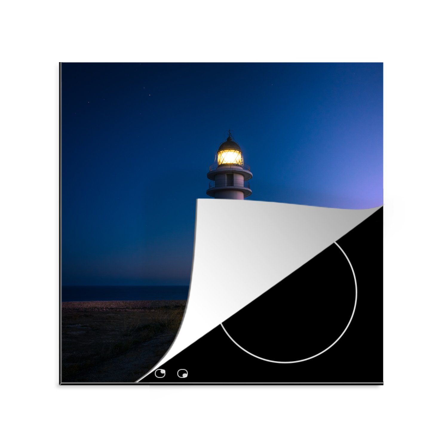 tlg), Meer, Vinyl, Strand (1 Leuchtturm cm, MuchoWow Arbeitsplatte - Herdblende-/Abdeckplatte für 78x78 - küche Ceranfeldabdeckung,