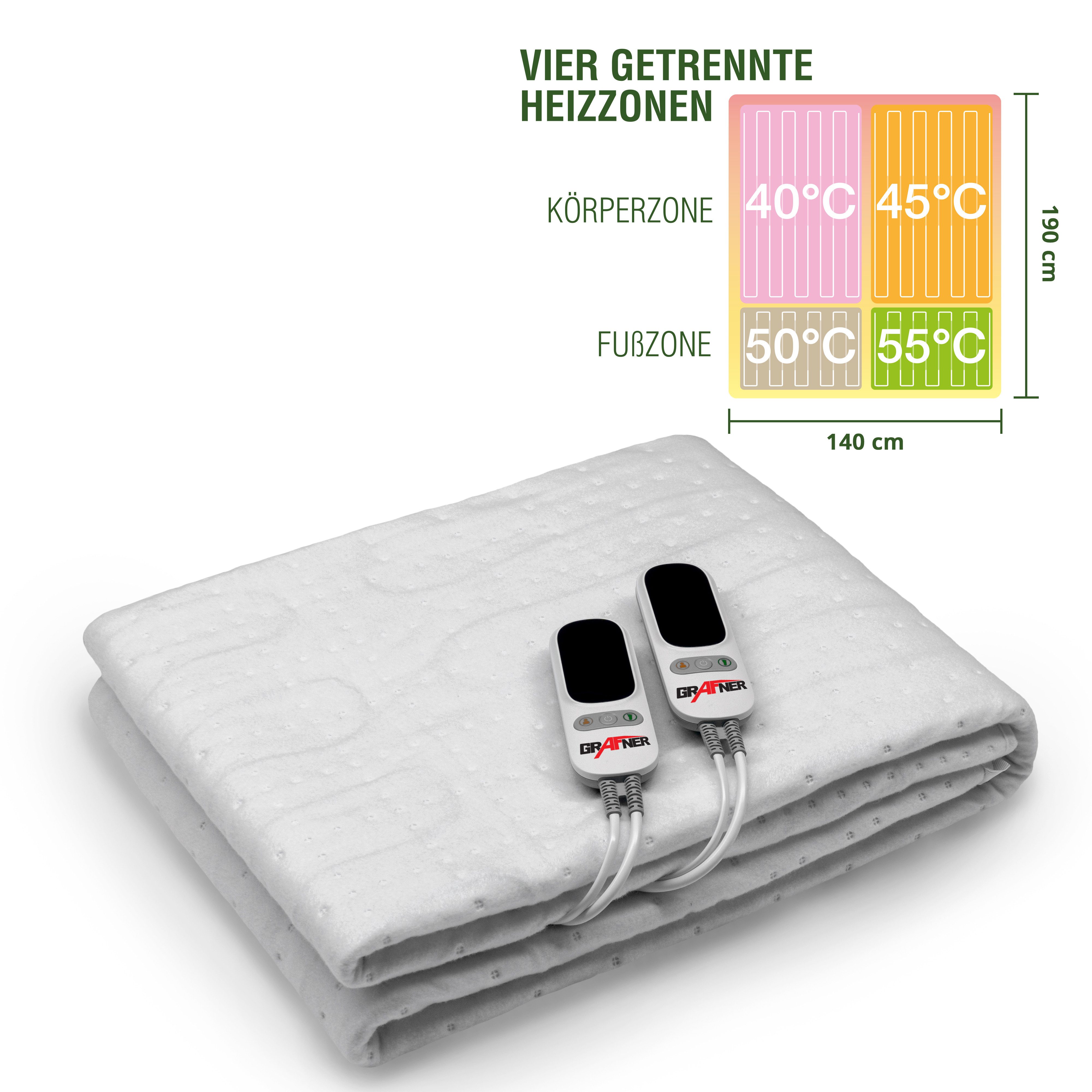Grafner Wärmeunterbett Wärmeunterbett Polyester elektro Heizzonen Heizdecke, regelbare Temperaturstufen, LCD-Display, Heizzonen