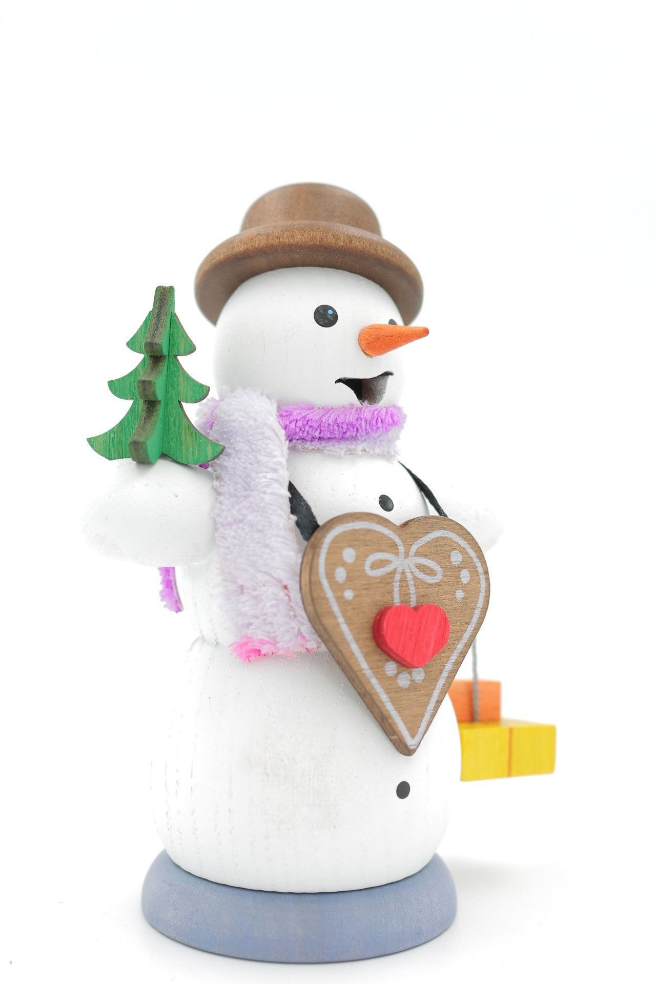 Drechslerei Kuhnert Räuchermännchen Räuchermännchen Schneemann mit Lebkuchenherz 13 cm - Echt Erzgebirge