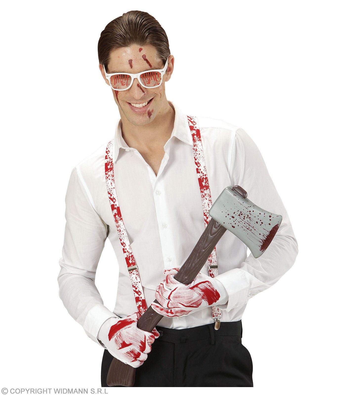 Widmann S.r.l. Verkleidungsmaske Blutiges Halloween Set 4-tlg., Brille, Hosenträge