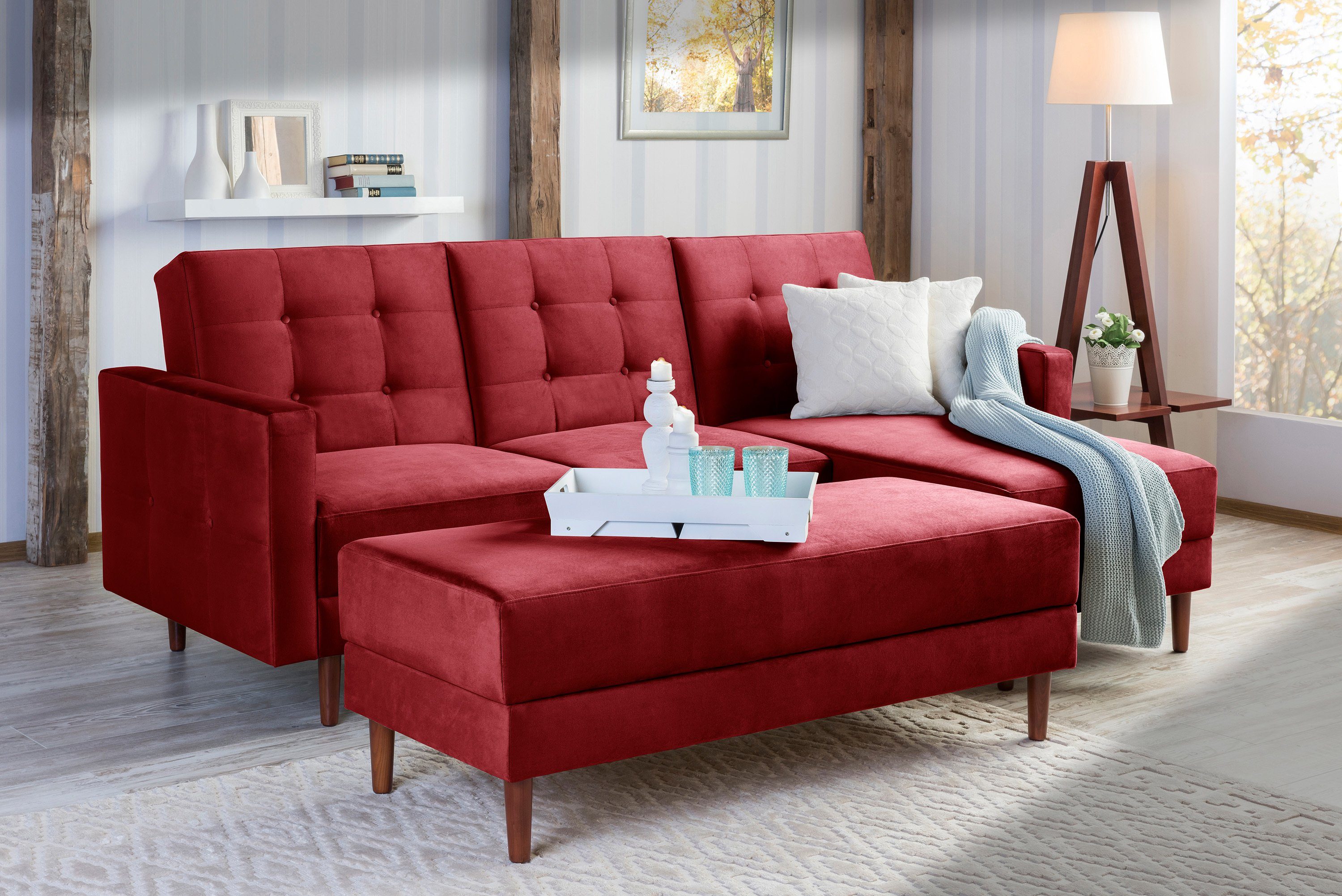 Max Winzer® Sofa Easy Relax, Funktionssofa mit Hocker Samt rot