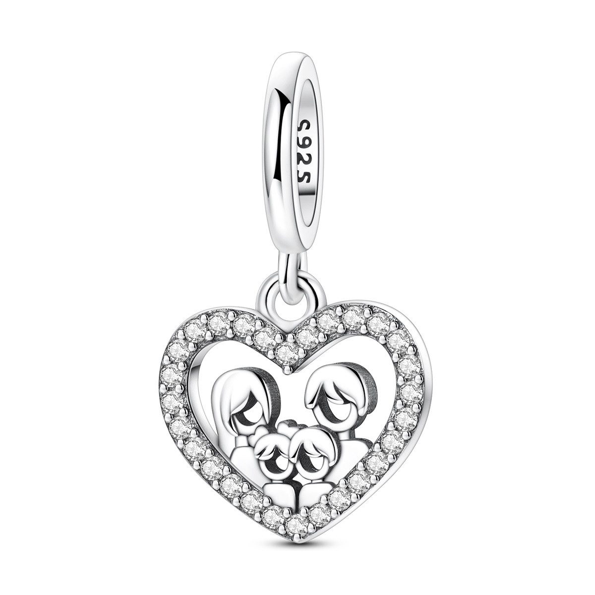 PANDACHARMS Bead Familienglück Herz Charm Anhänger, 925er Sterling Silber, Zirkonia