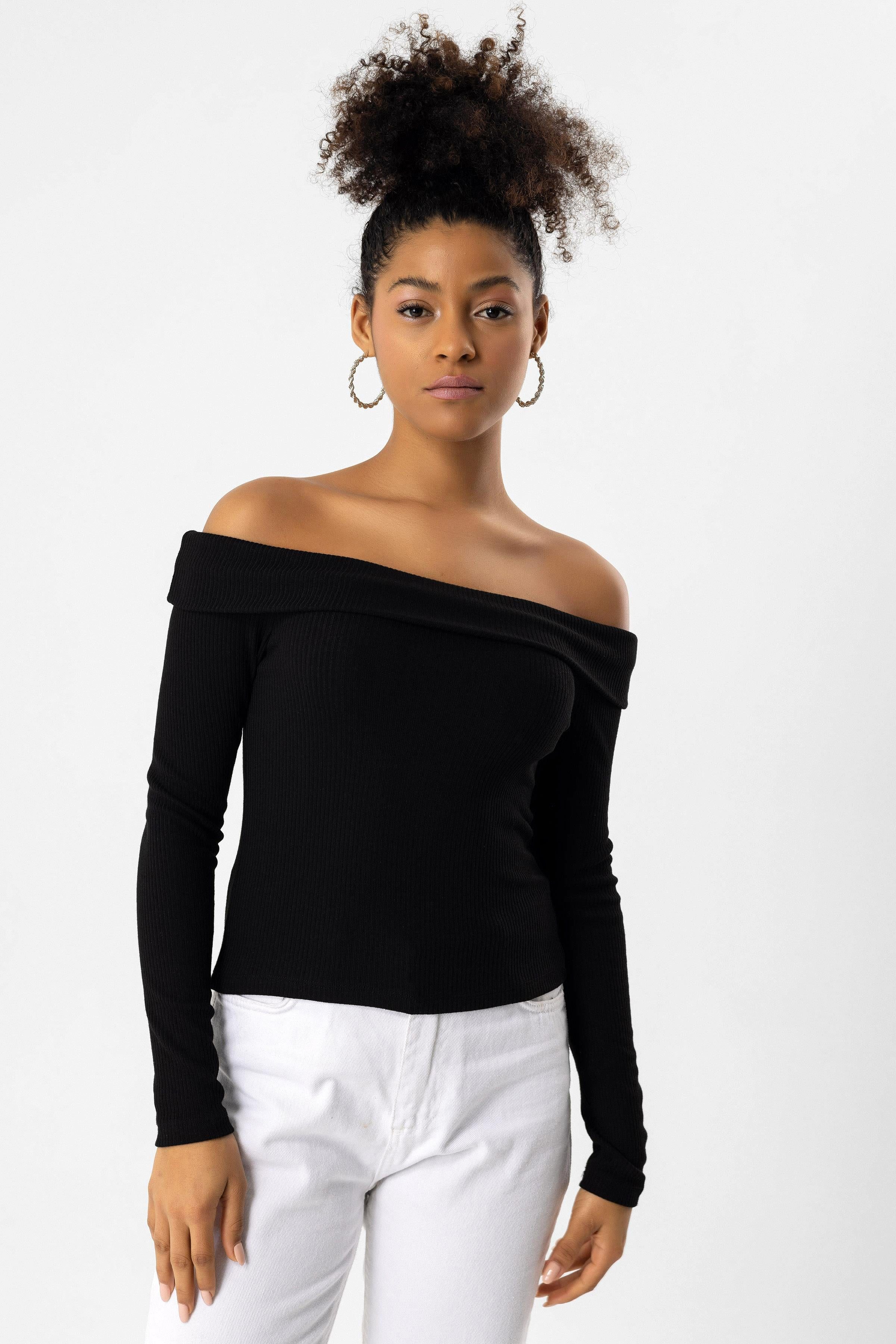 No Matter What Blusentop Schulterfreie, schmale Langarmbluse günstig online kaufen