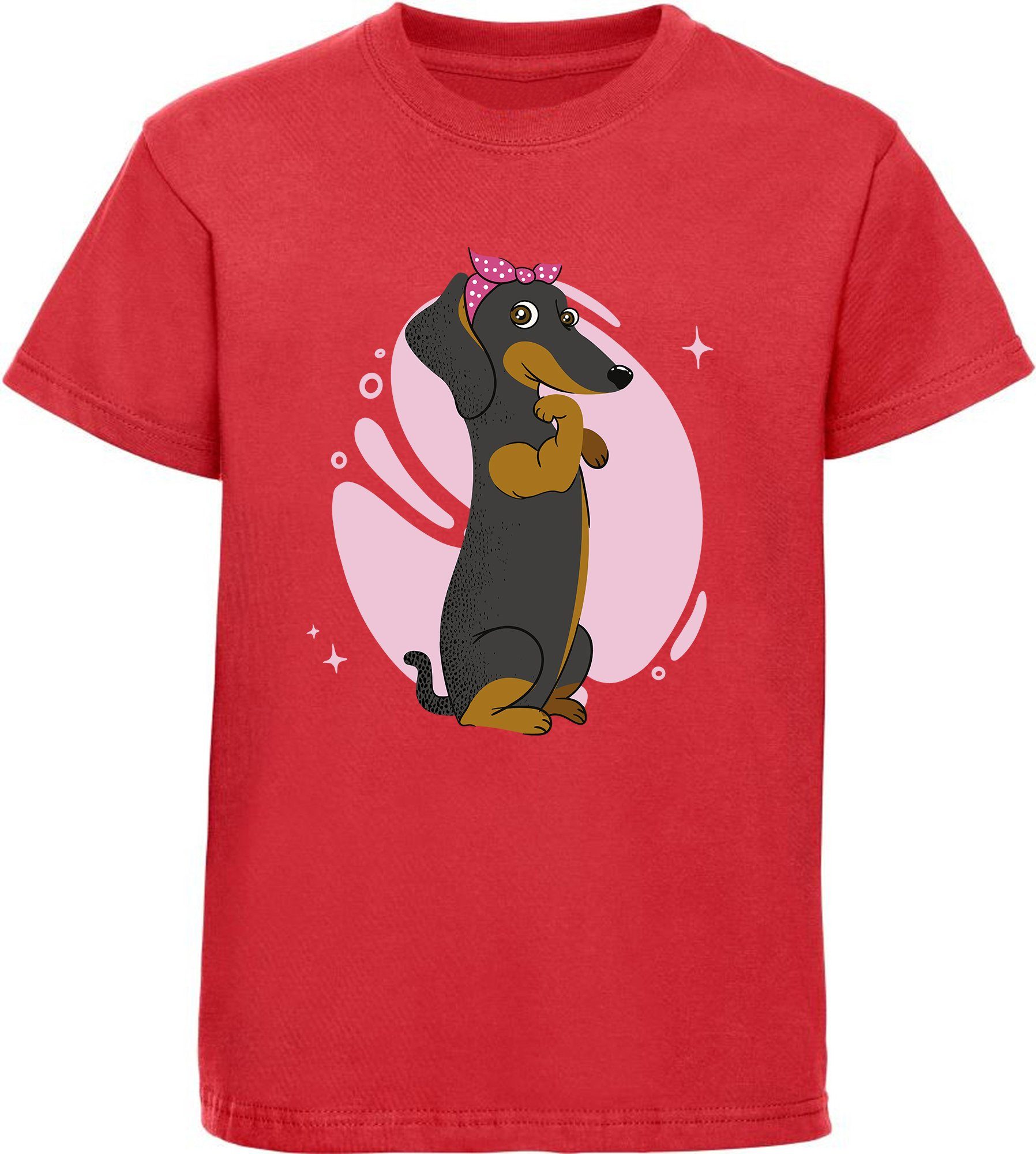 T-Shirt Kinder Hunde Print Shirt bedruckt - Dackel mit Haarschleife