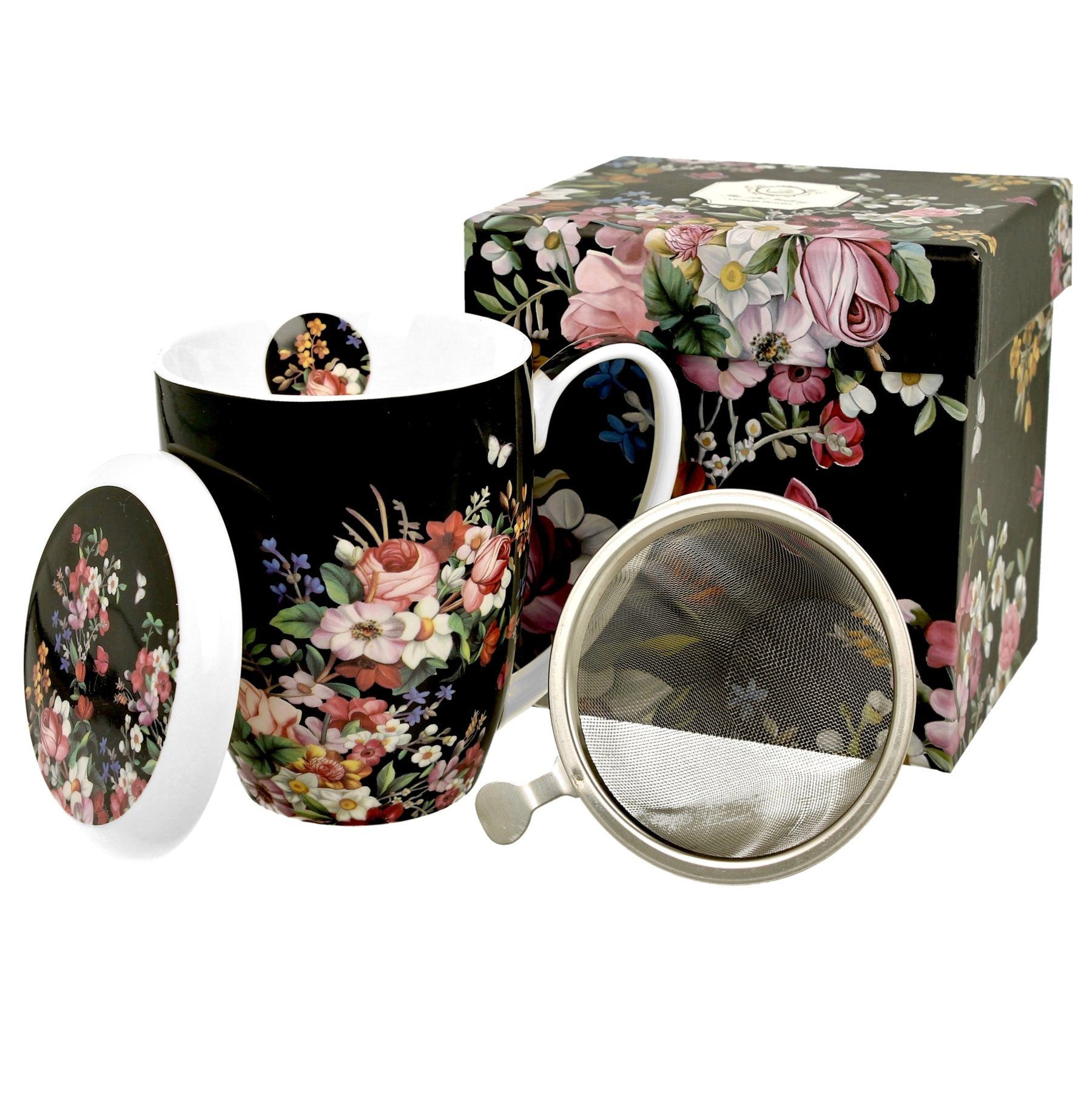 ABYstyle Tasse Duo Tasse vintage Blumen schwarz 320 ml mit Tessieb, Fan Tasse