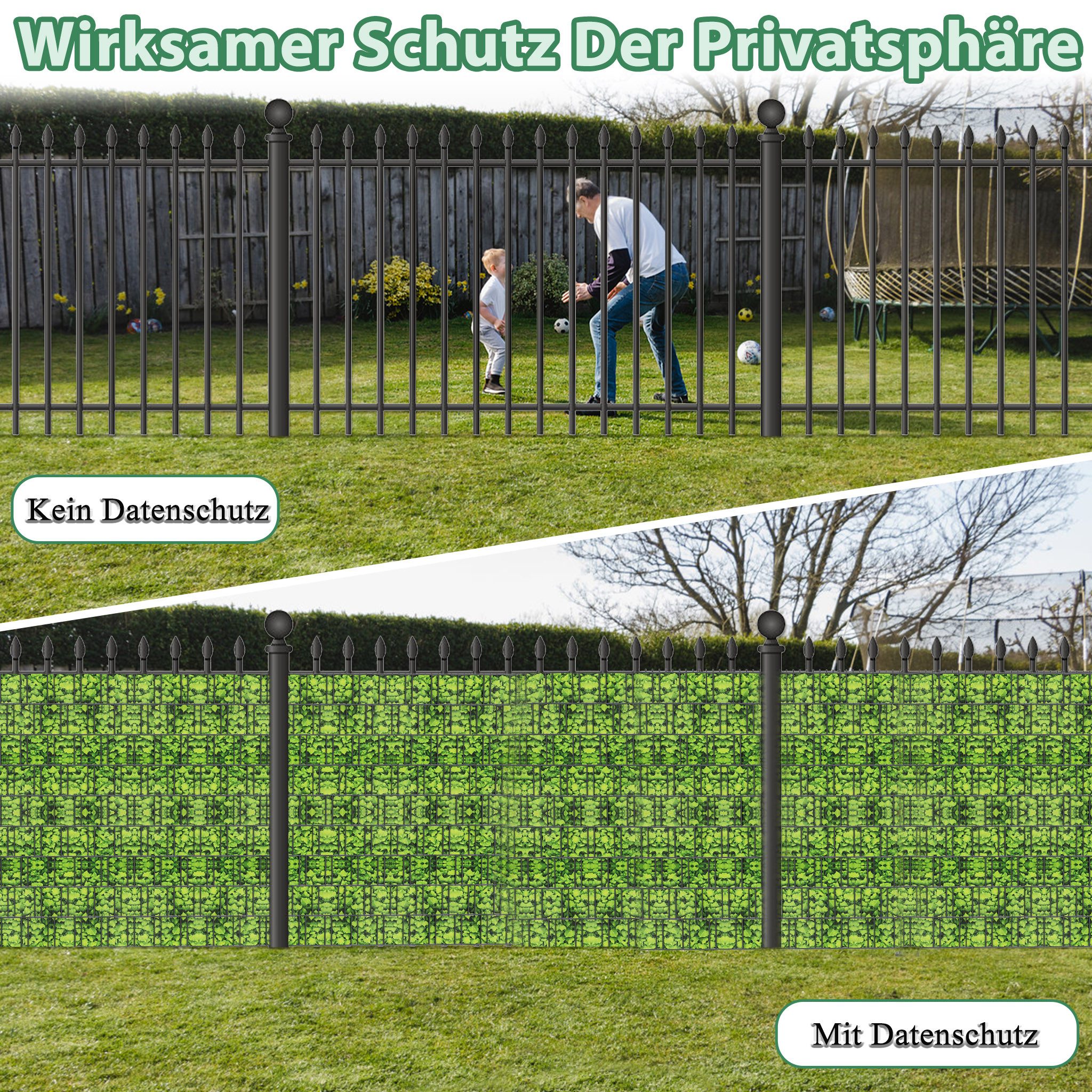 FIVMEN Sichtschutzstreifen PVC Stabmattenzaun Sichtschutz-Streifen Doppelstabmatten, Mehrfarbig, inkl. Befestigungsclips Anthrazit/Hellgrau/Grün/Ranken