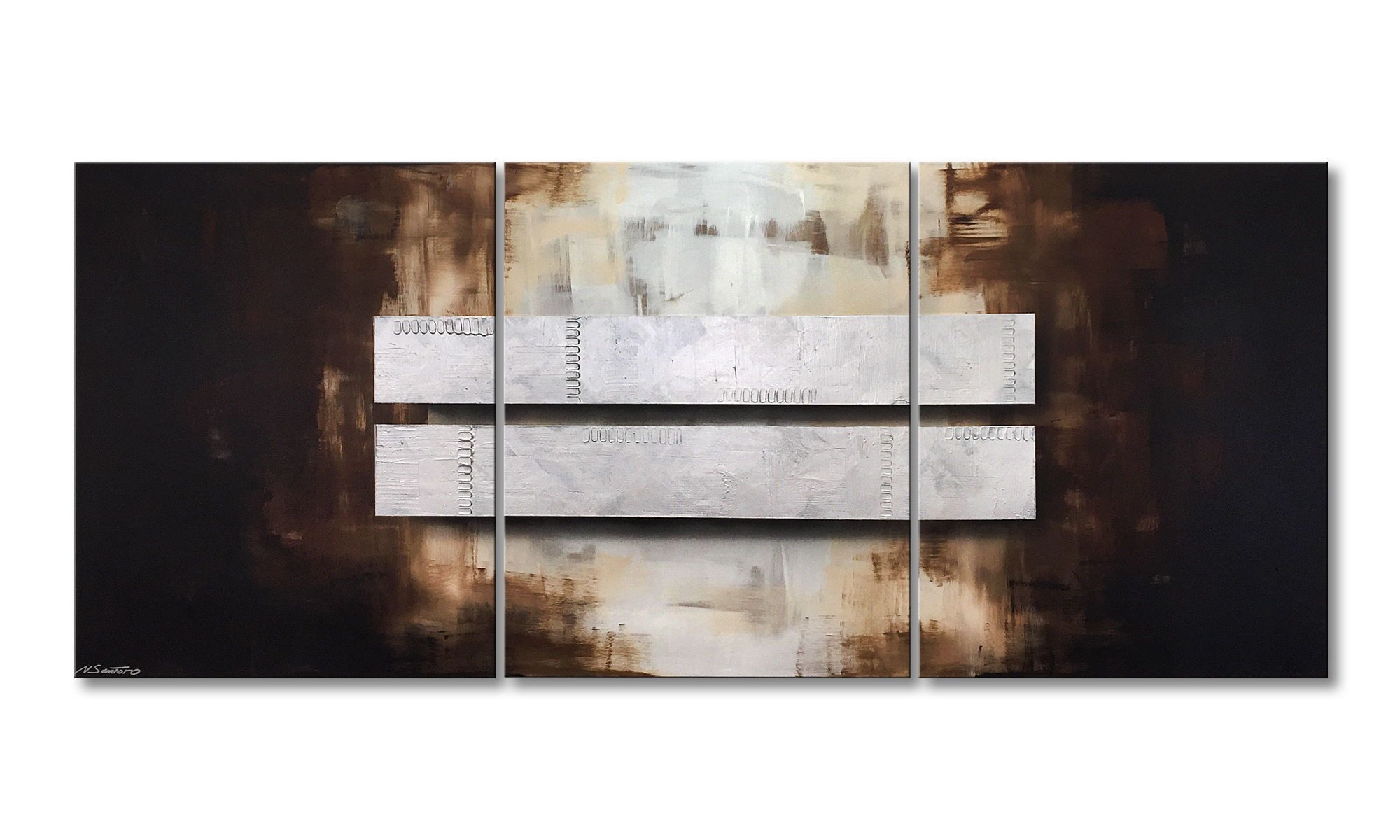 WandbilderXXL XXL-Wandbild Fortunate Silver 210 x 90 cm, Abstraktes Gemälde, handgemaltes Unikat