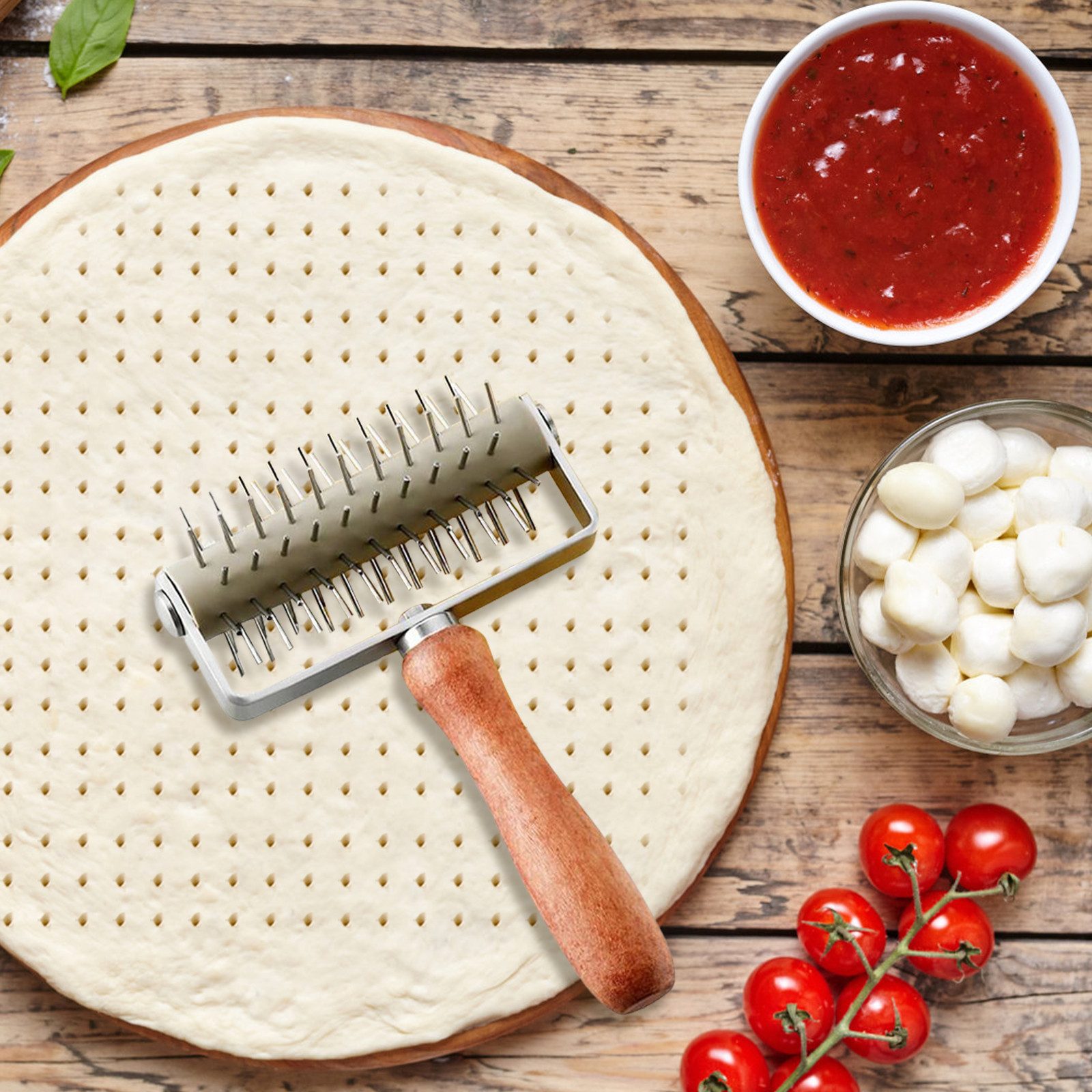 GarveeMore Teigroller Pizza Docking Tool Gebäckrolle mit Edelstahl Spikes