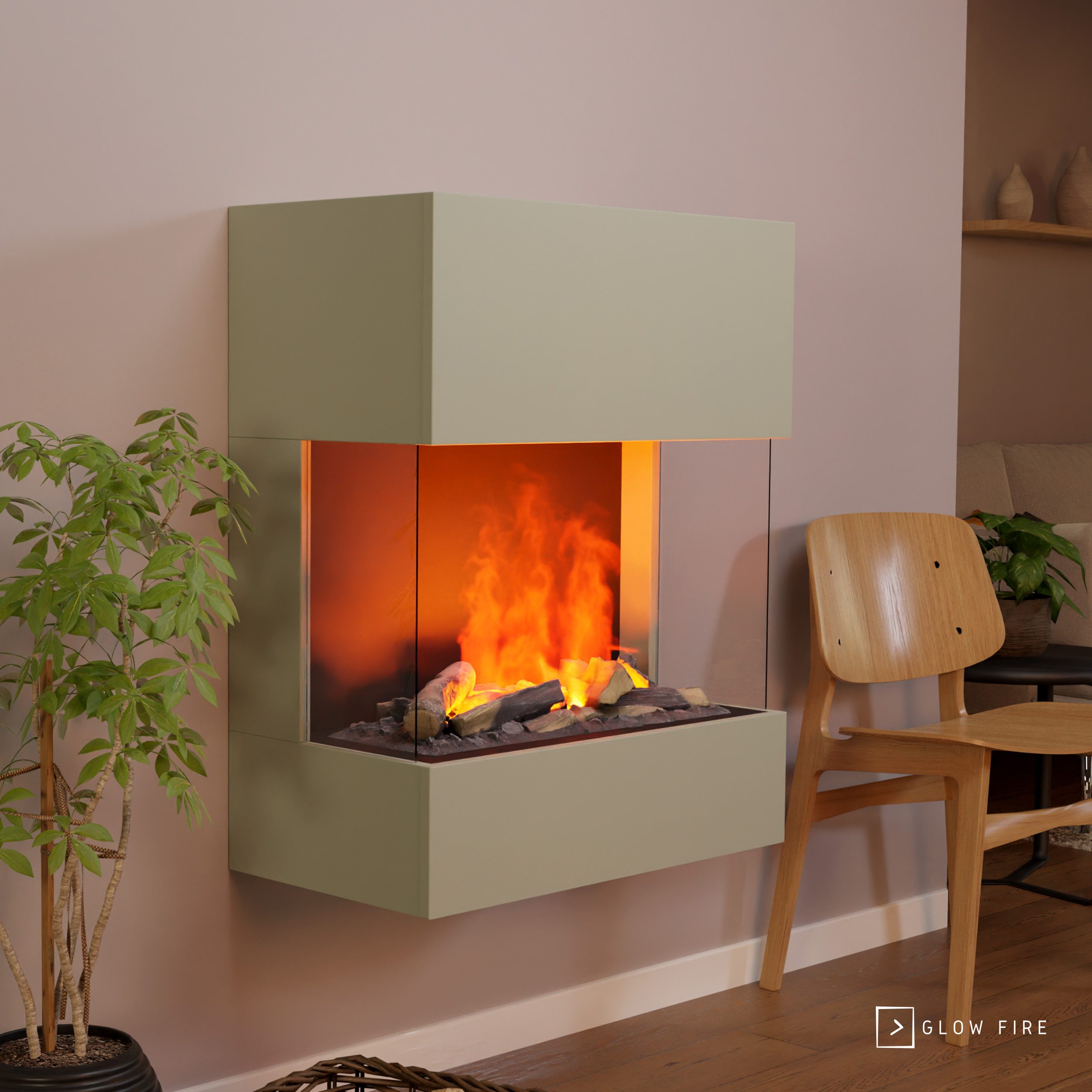 GLOW FIRE Elektrokamin Kästner Wall Multicolor Wasserdampf Kamin, Elektrischer Kamin, Wasserdampfkamin mit 3D Feuer und Knisterfunktion