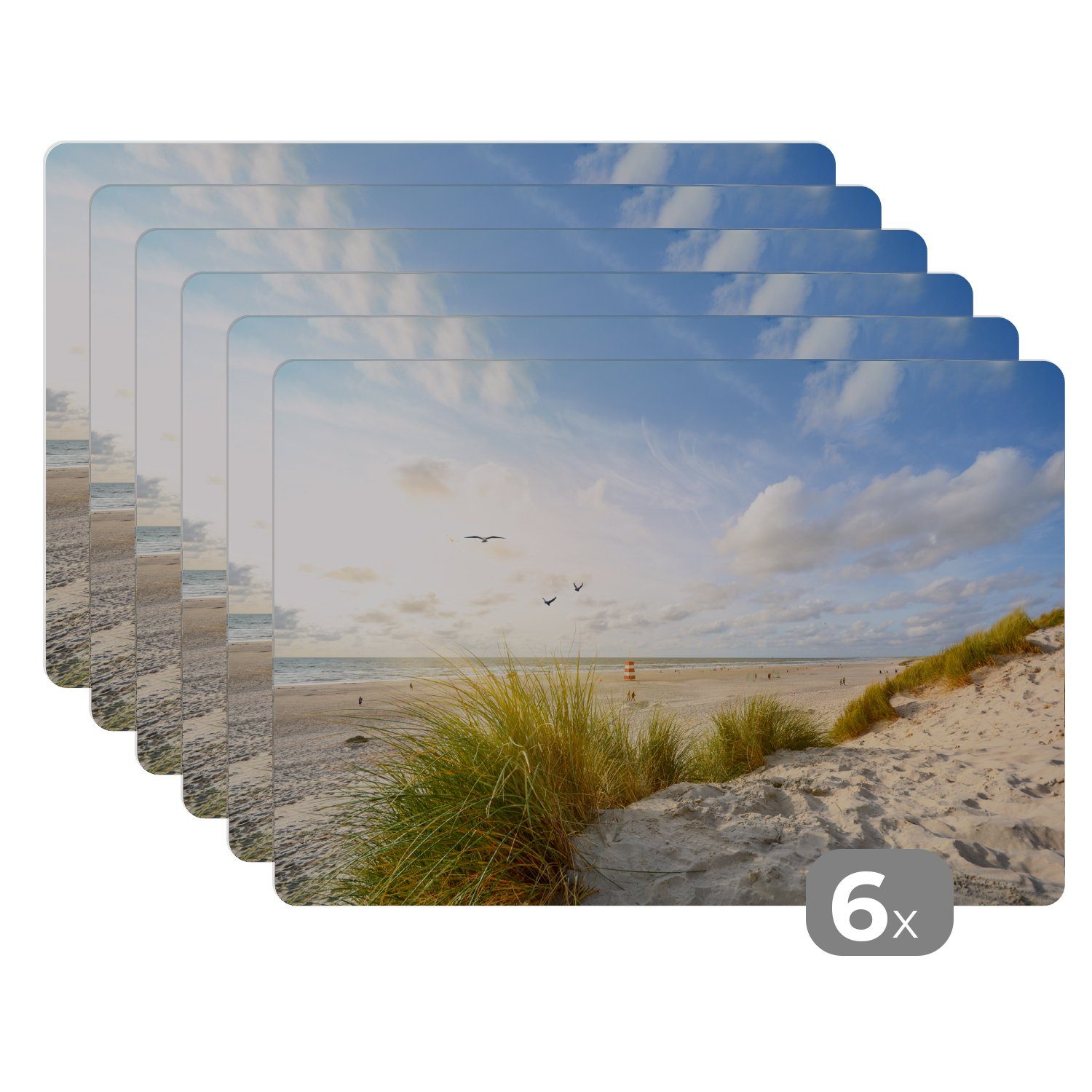 MuchoWow Platzset Strand - Meer - Vögel, (6-St), Platzsets, Tischset, Abwaschbar, Tischsets, Platzdeckchen