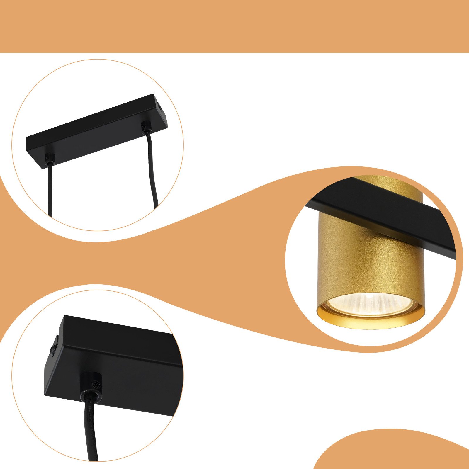 ZMH Pendelleuchte Esszimmer 6 Flammig Schwarz Gold GU10 Industrial Hängeleuchte, Glaskugel Hochwertige Design, ohne Leuchtmittel – Bild 3 von 5