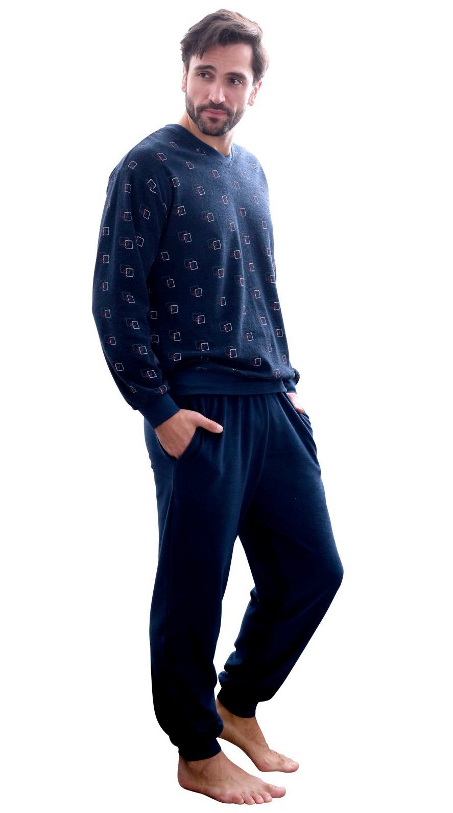 Normann Pyjama Herren Frottee Pyjama lang mit Bündchen - auch in Übergrößen günstig online kaufen