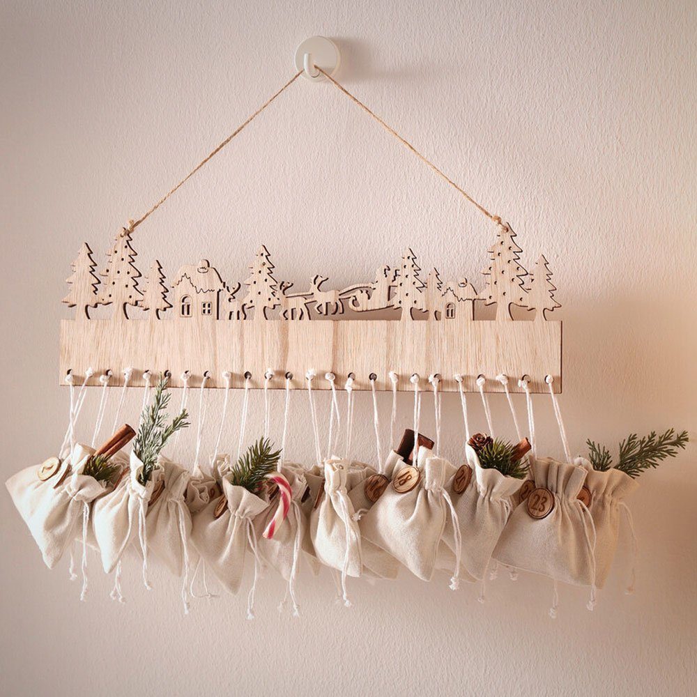 Home-trends24.de befüllbarer Adventskalender Adventskalender Befüllbar Holz Beige Weihnachten Kinder Säckchen, Weihnachten