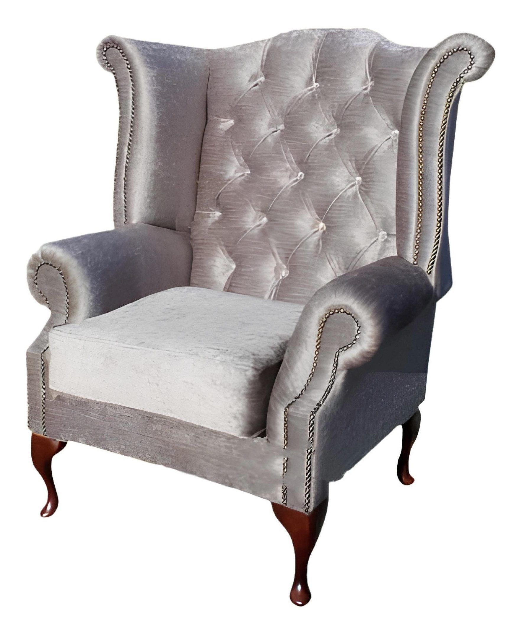 Xlmoebel Ohrensessel Chesterfield Lounge Relaxsessel in edlem Stoffdesign (CHESTERFIELD OHRENSESSEL Queen "Silber), Hergestellt in Europa