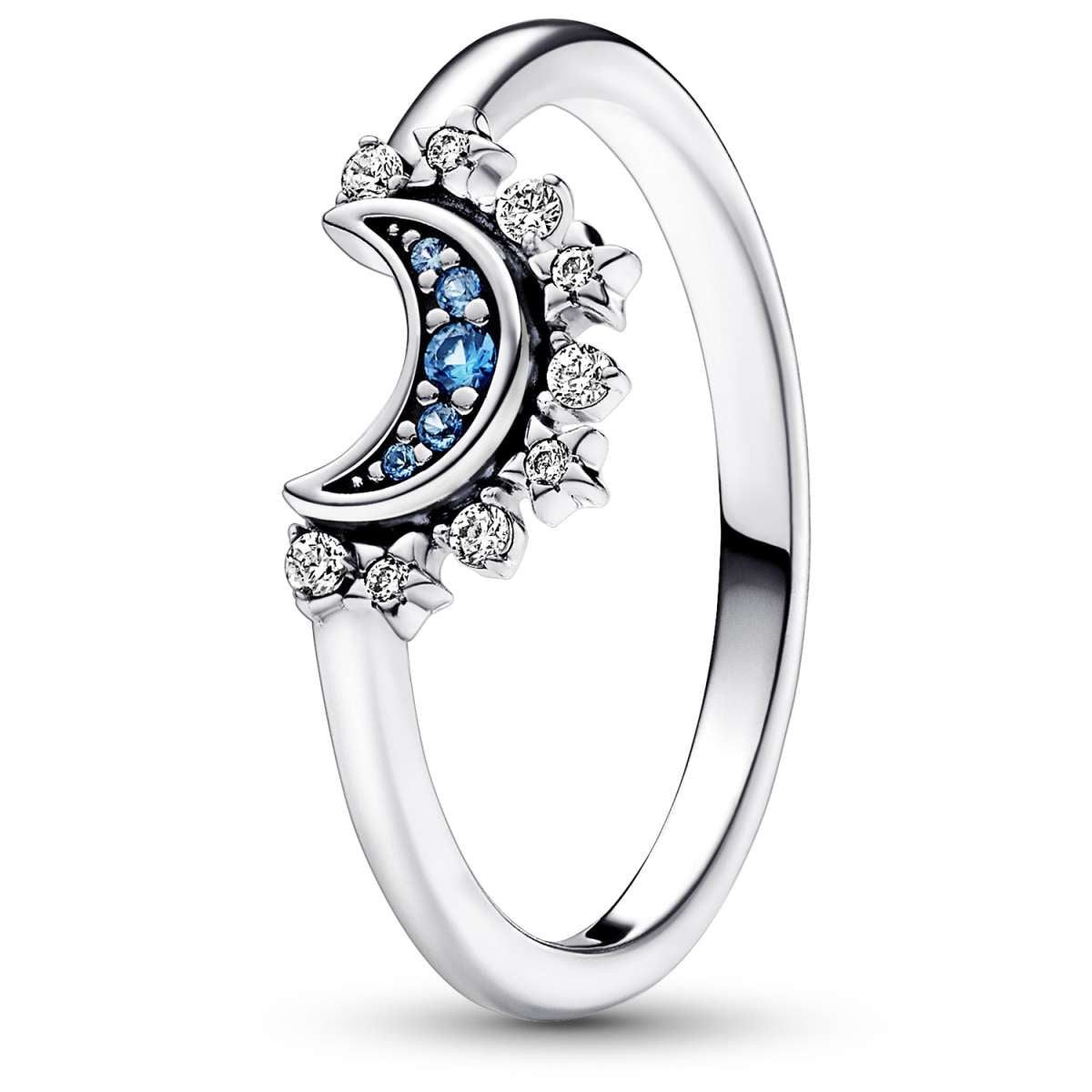 Pandora Silberring 192675C01, für Damen-Ring Himmlischer Blau Funkelnder Mond