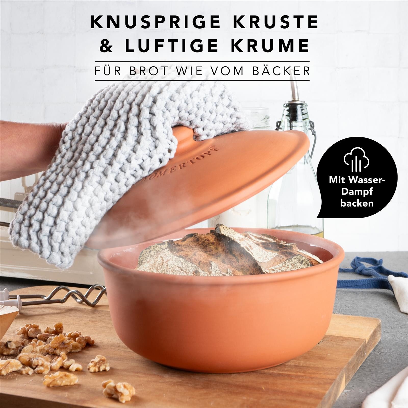 RÖMERTOPF Bräter Brot-Backtopf rund, terracotta 2 Liter - MEDI, Keramik (Set), antihaft