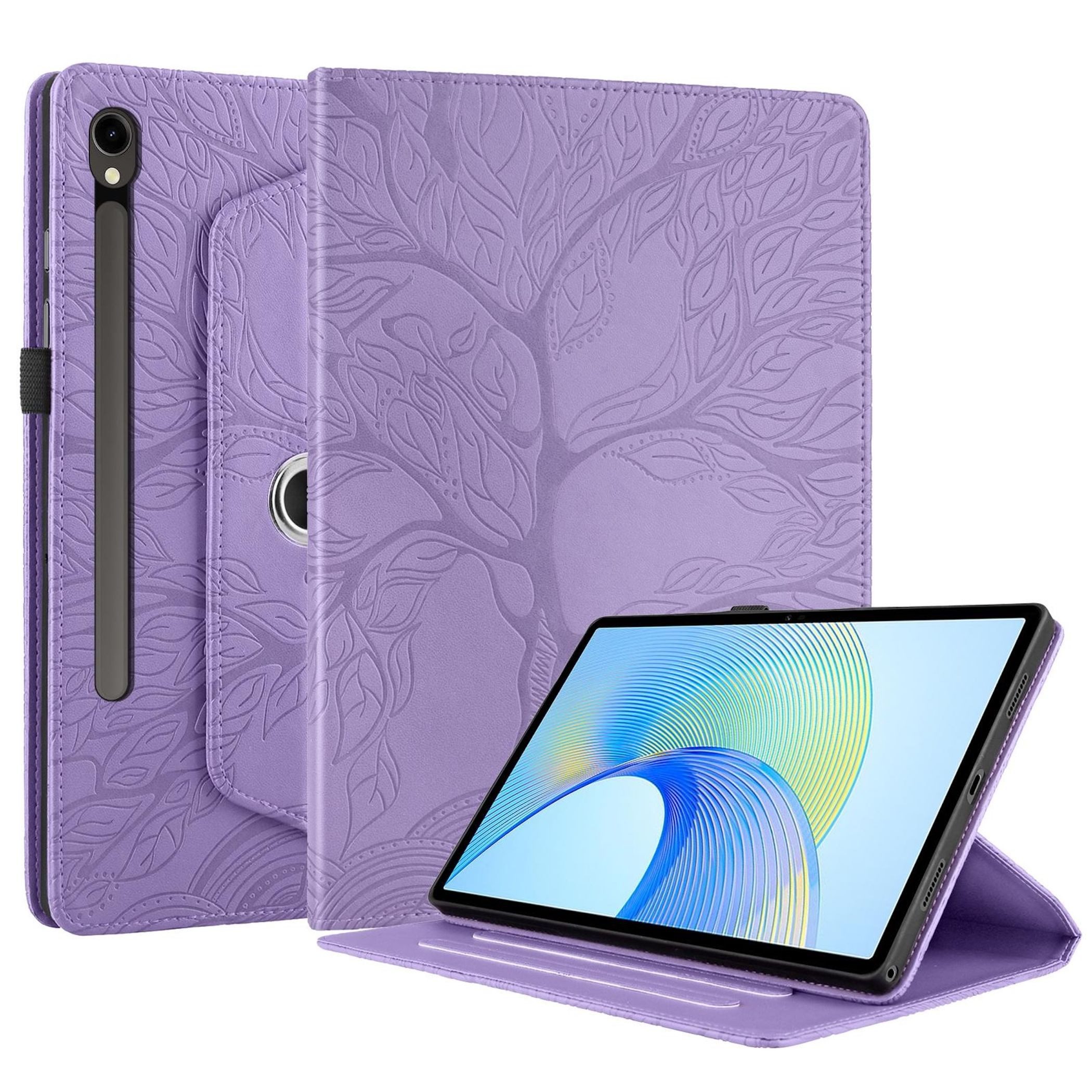 Wigento Tablet-Hülle Für Samsung Galaxy Tab S10 FE Plus 360 Baum Kunstleder Tasche Lila, 360° Drehfunktion, Baum des Lebens Motiv, Standfunktion