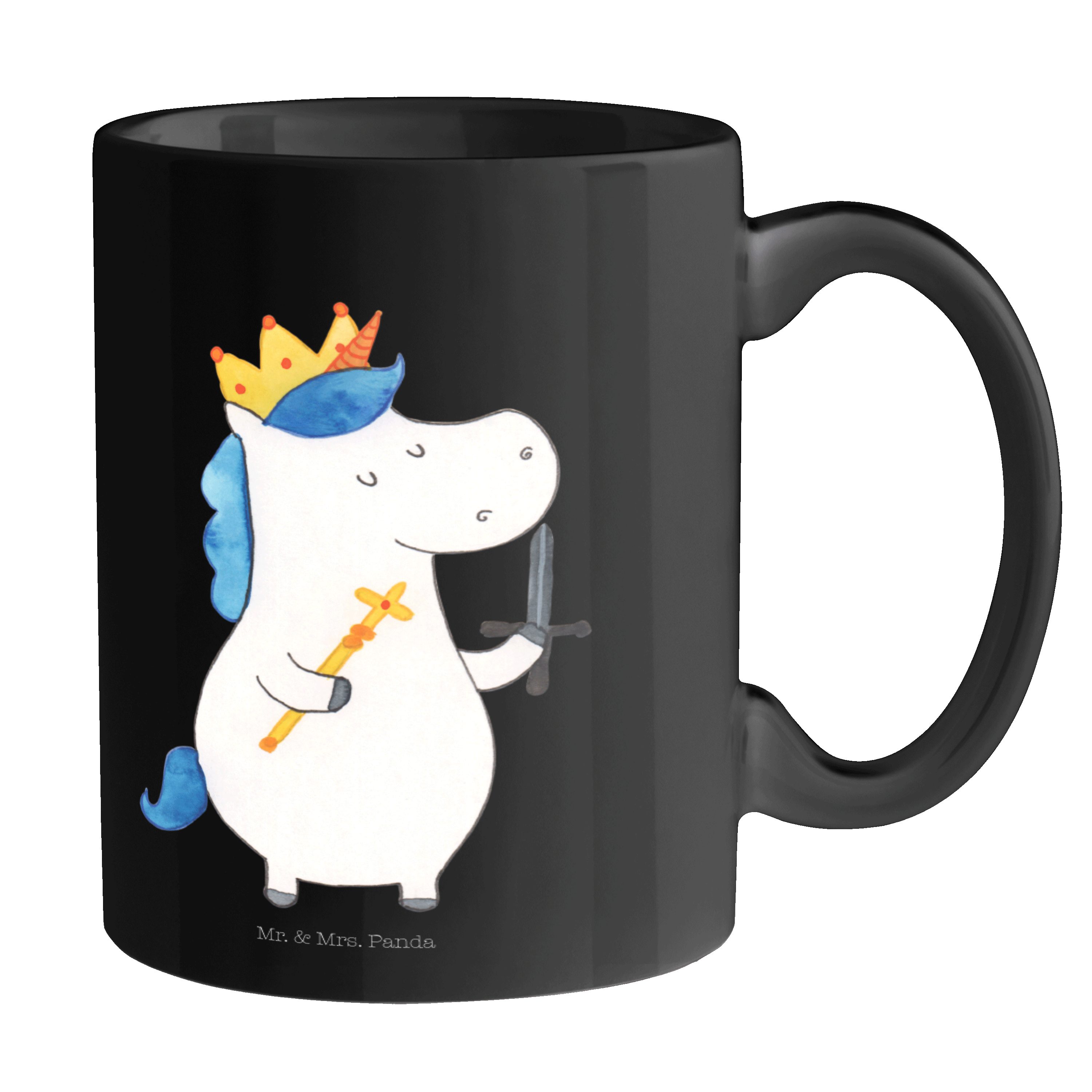 Mr. & Mrs. Panda Tasse Einhorn König mit Schwert - Schwarz - Geschenk, Einhorn Deko, Einhörn, Keramik Schwarz