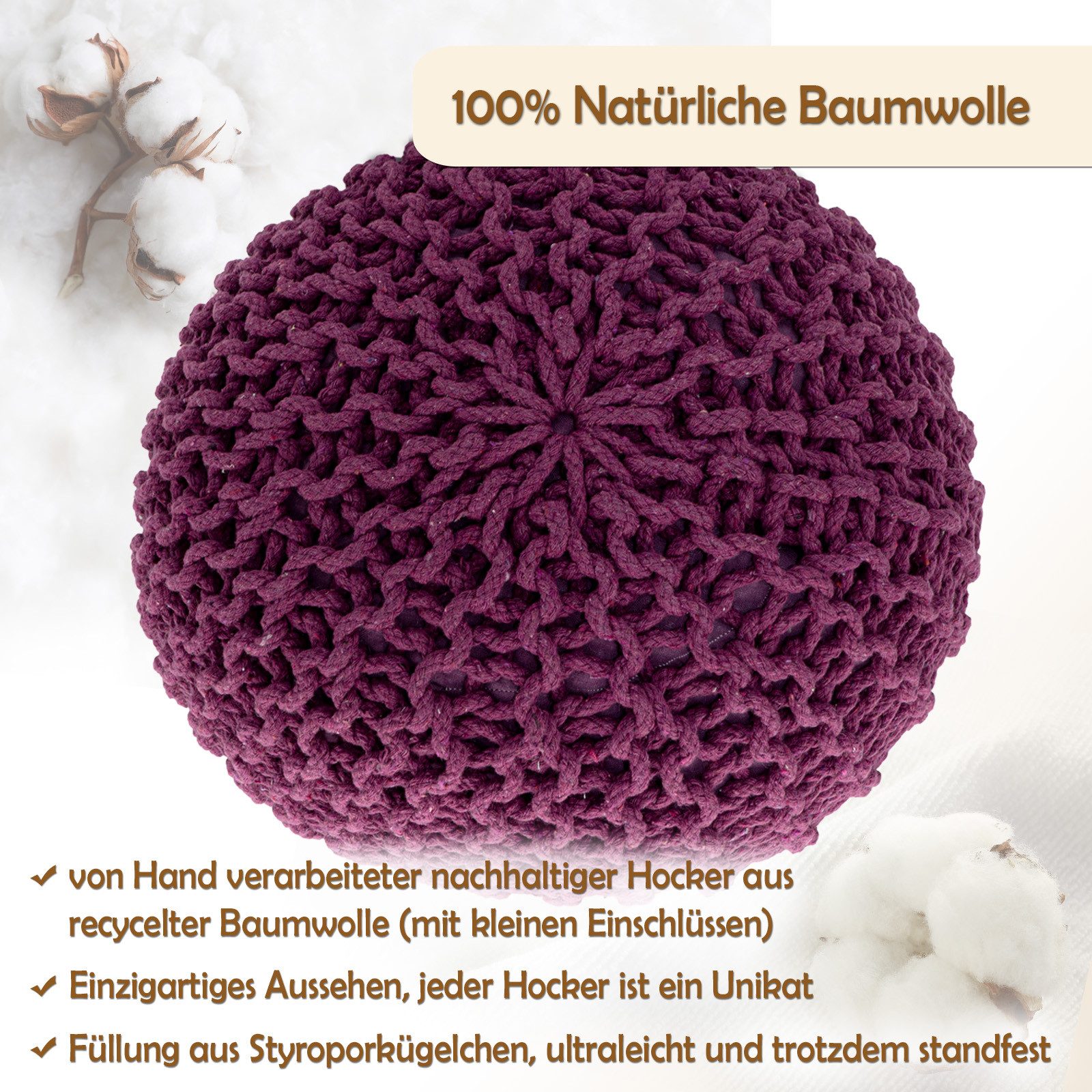 Amagohome Sitzhocker Strickhocker Pouf Ø45 o. 55cm Bodenkissen Sitzpouf XXL günstig online kaufen