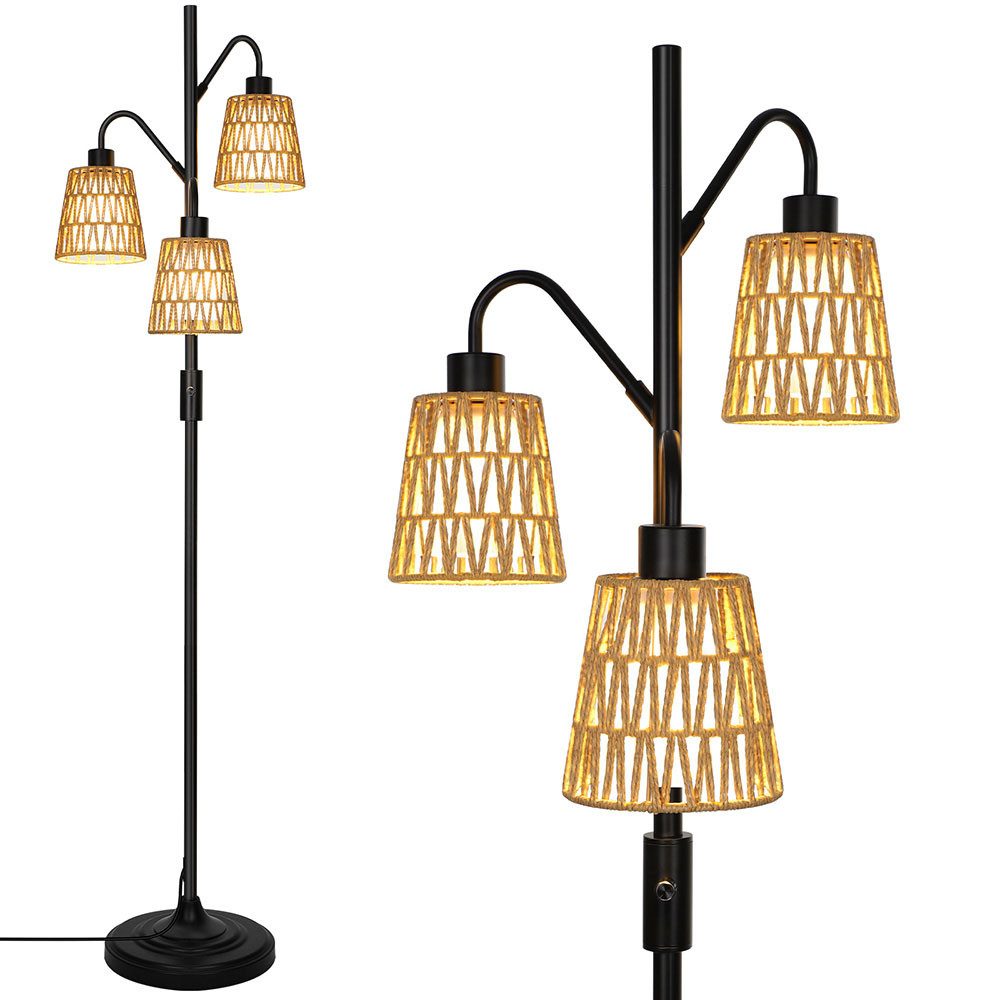 Jibenhome Stehlampe Boho Rattan Standleuchte, mit 3-flammige für Schlafzimm günstig online kaufen