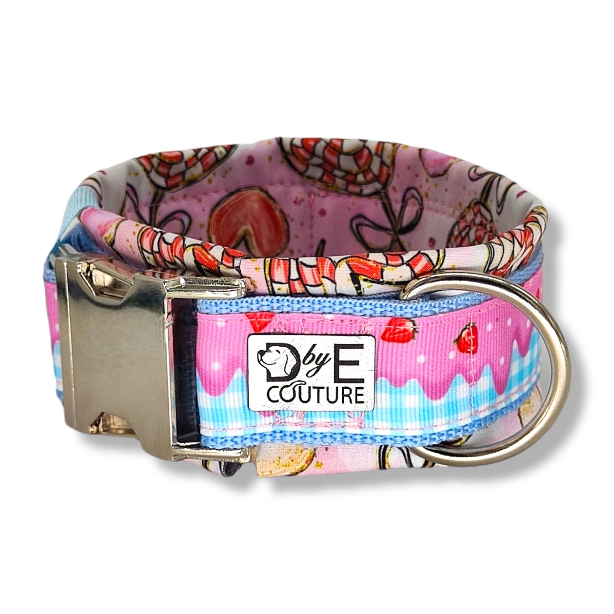 D by E Couture Hunde-Halsband "I Like Candy I", gepolstert, verstellbar, 50mm breit, Handmade
