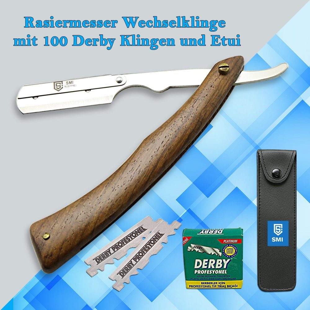 SMI Rasiermesser Rasiermesser Wechselklinge Holzgriff 100 Klingen mit Bartrasierer