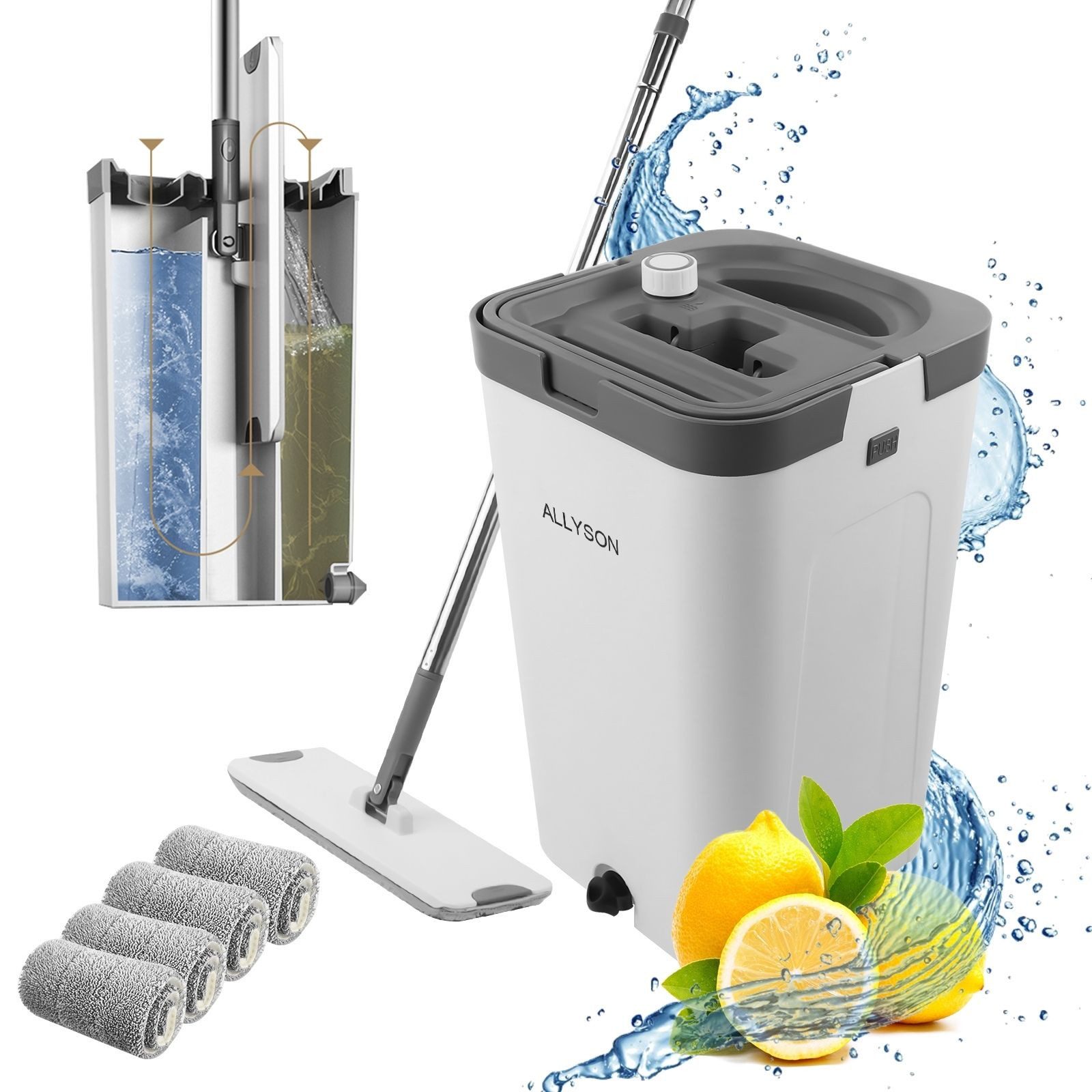 Allyson Ведро для очистки Bodenwischer Set mit Ведра, trennt Schmutz von Frischwasser, 3-Kammer