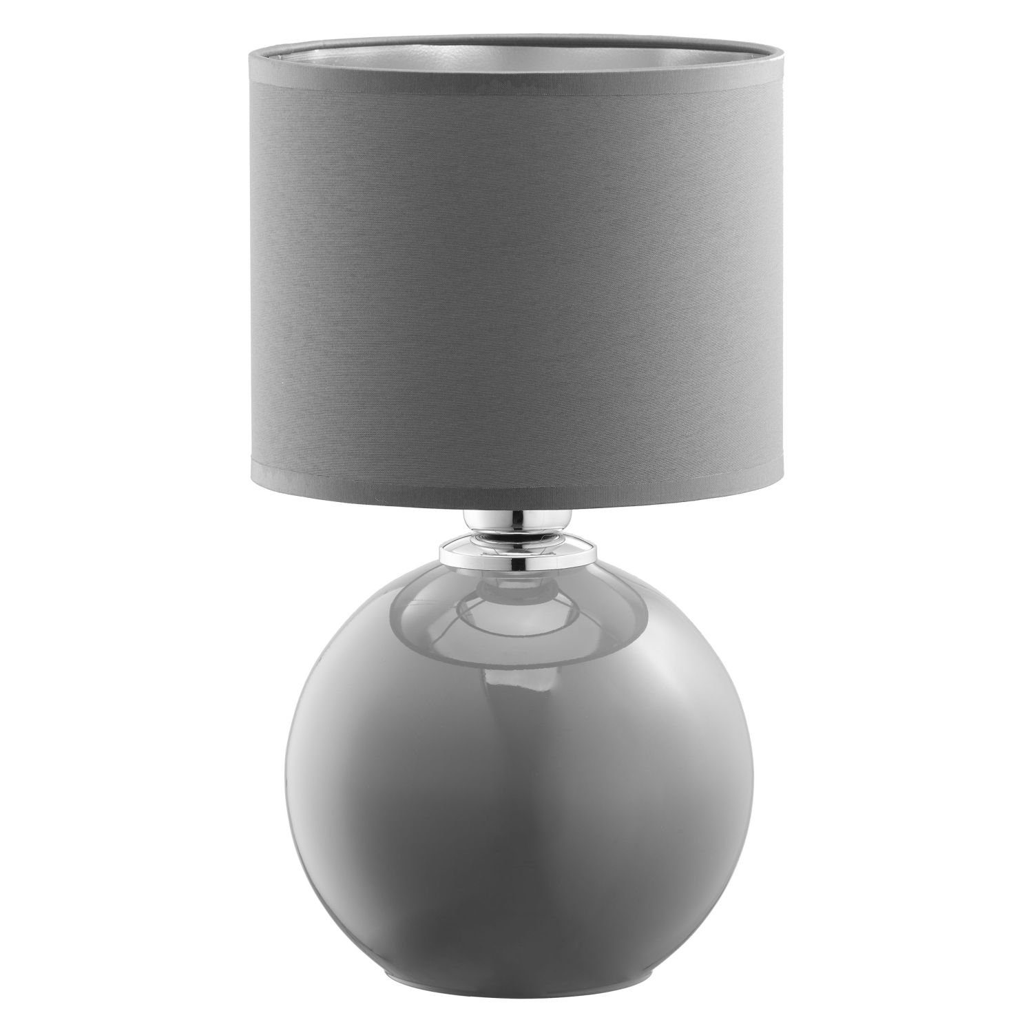 Licht-Erlebnisse Tischleuchte AMADO, ohne Leuchtmittel, Tischleuchte Nacht Grau E27 36 cm Stoff Glas Wohnzimmer Schlafzimmer | Tischlampen