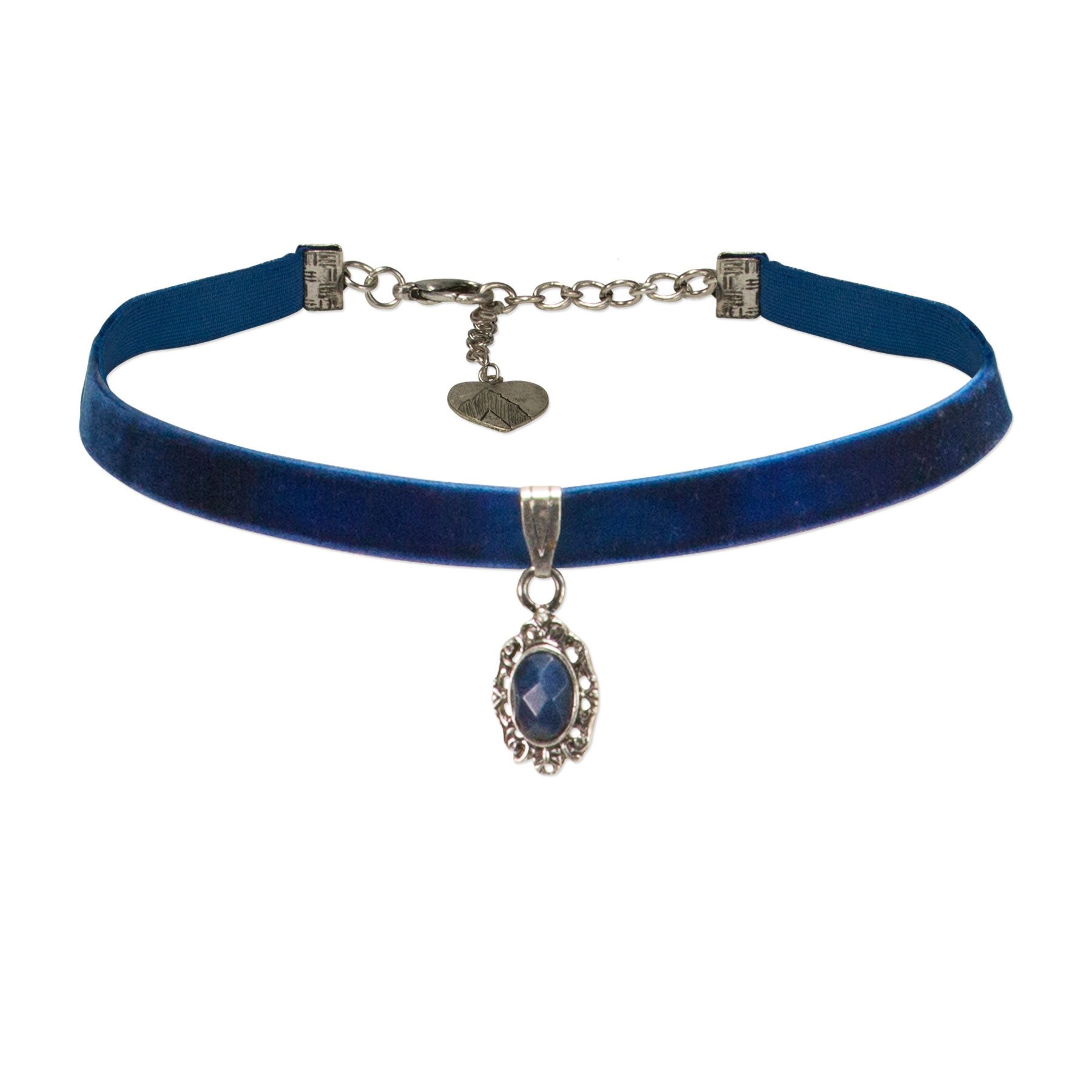 Alpenflüstern Choker Samt-Kropfband Trachten-Stein (blau), - nostalgische Trachtenkette enganliegend, Halskette elastisch, elegan