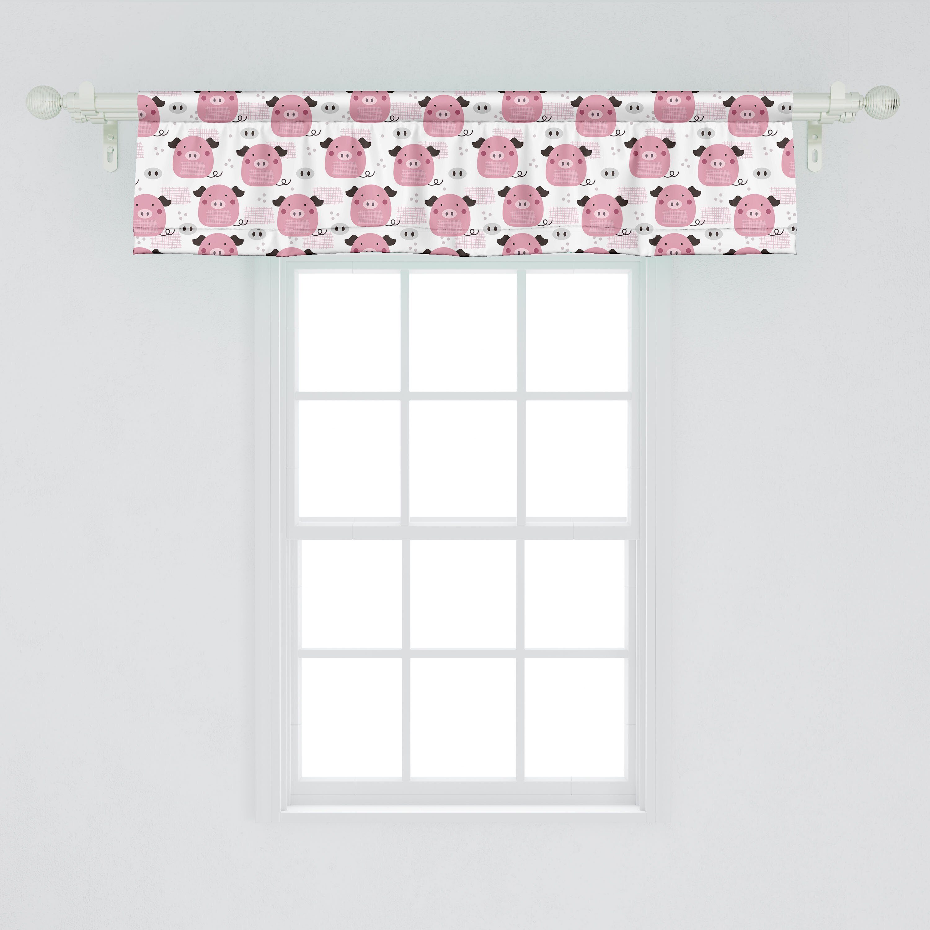 Scheibengardine Vorhang Volant für mit Tupfen Küche Ferkel Abakuhaus, Stangentasche, Microfaser, Linien Dekor Schweine Schlafzimmer