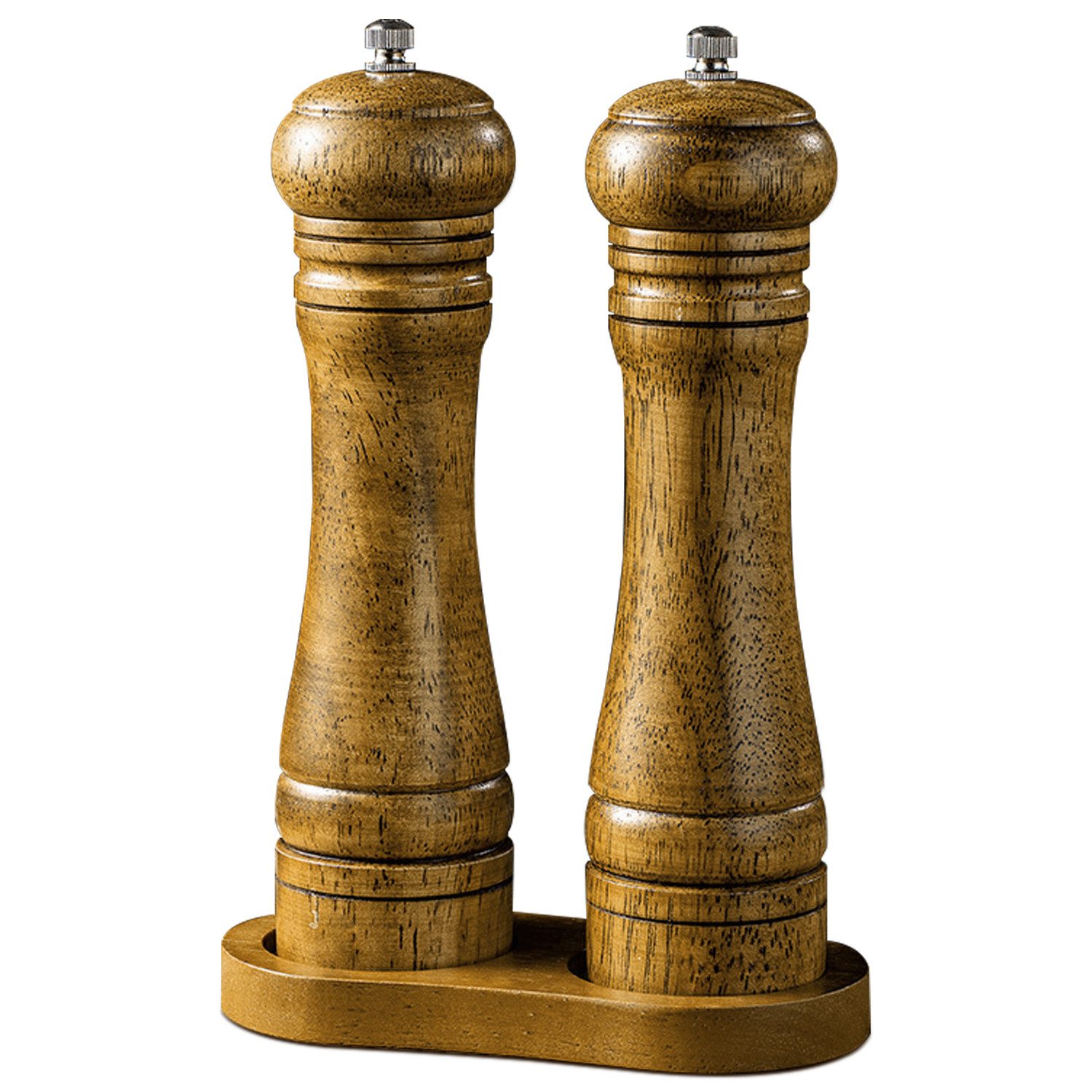 ANYSUN Salz-/Pfeffermühle Salz und Pfeffermühle aus Holz mit Untersetzer manuell, (2 Stück), Gewürzmühlen mit Langlebiges Keramikmahlwerk, Mahlstärken-Einstellung