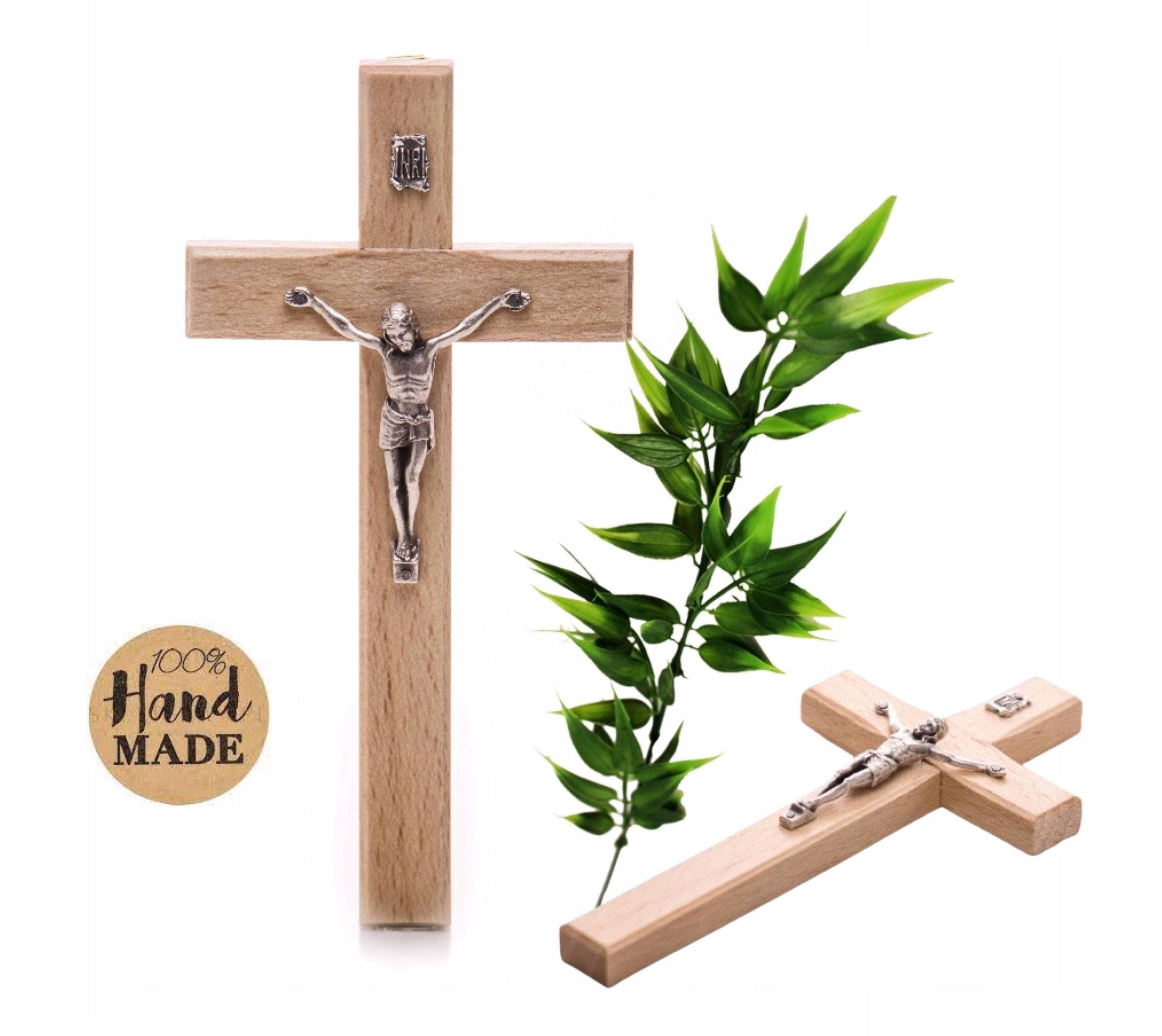 Festivalartikel Kommunionskarte Holz Kreuz Wandkreuz 17,5 cm Jesus INRI gefräst Polen
