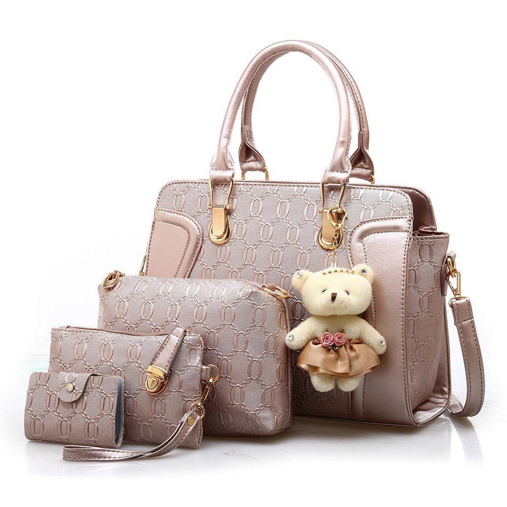 GelldG Handtasche Mittelgroß elegant Taschen Set für Damen 4 Teile mit Umhängetasche
