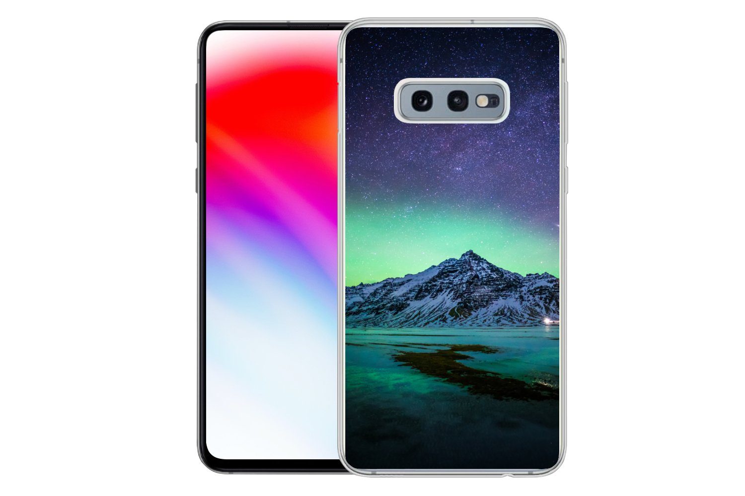 MuchoWow Handyhülle für Samsung Galaxy S10e Berg - Nordlichter - Schweden - Schnee - Grün, Phone Case, Silikon, Schutzhülle Dünn