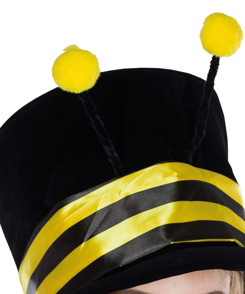 Karneval-Klamotten Kostüm Bienen Hut Zylinder Samt schwarz gelb mit Fühler, passend zu Ihren Bienenkostüm Fasching Karneval