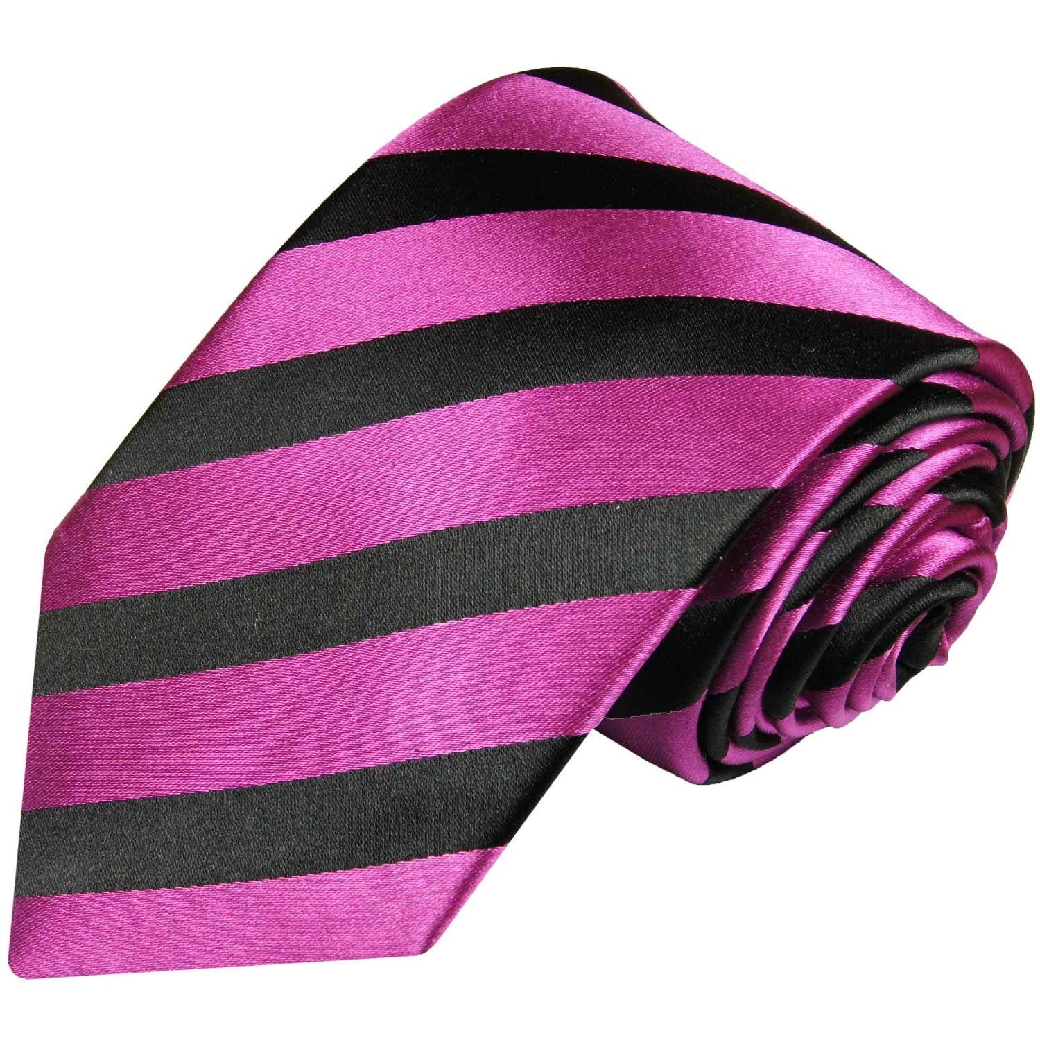 Paul Malone Krawatte Moderne Herren Seidenkrawatte gestreift 100% Seide Breit (8cm), pink schwarz 381
