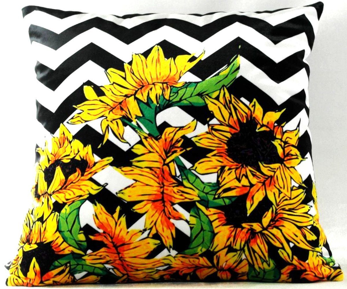 Casa Padrino Dekokissen Luxus Deko Kissen Virginia Sunflowers Schwarz / Weiß / Mehrfarbig 45 x 45 cm - Feinster Samtstoff - Wohnzimmer Kissen