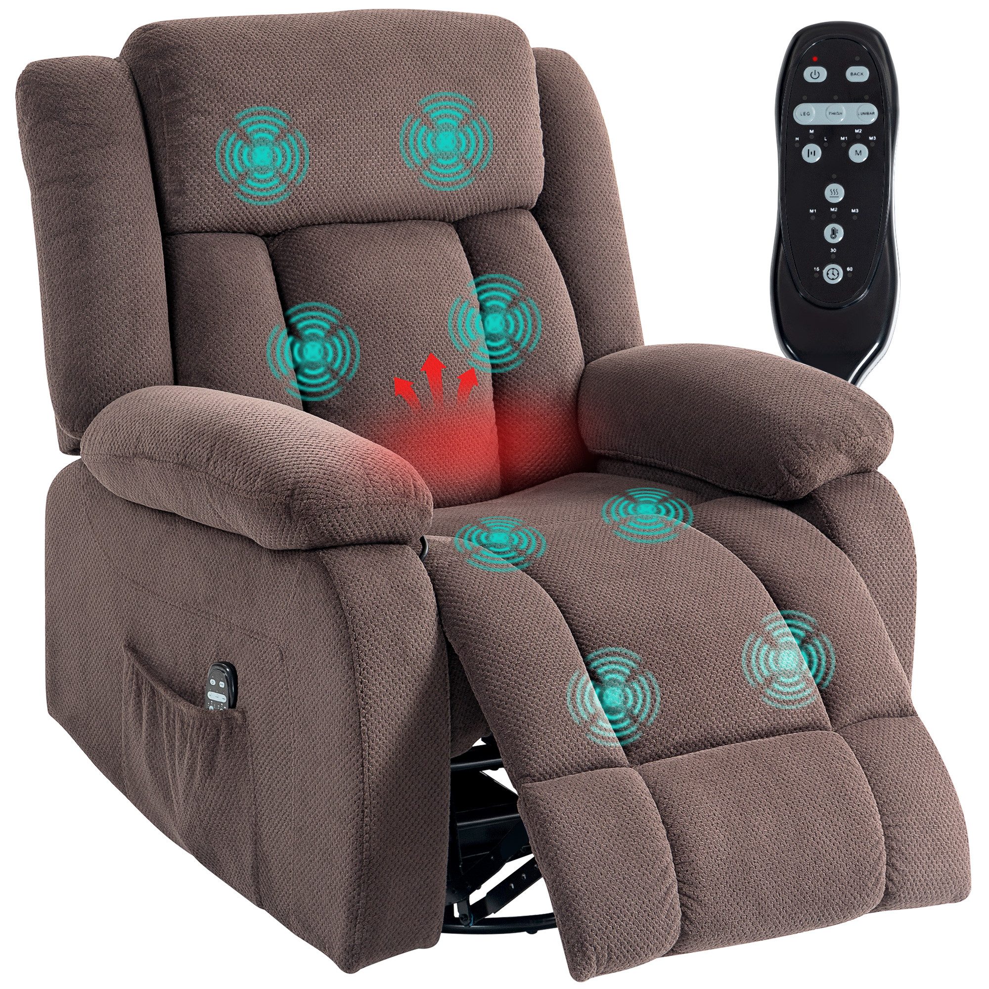 HOMCOM Massagesessel Drehbar Fernsehsessel mit Vibrationsmassage, Heizfunktion (Set, 1-St., 1), 150° Liege, 8-Punkt-Massage, Lendenwärme – Bild 2 von 5