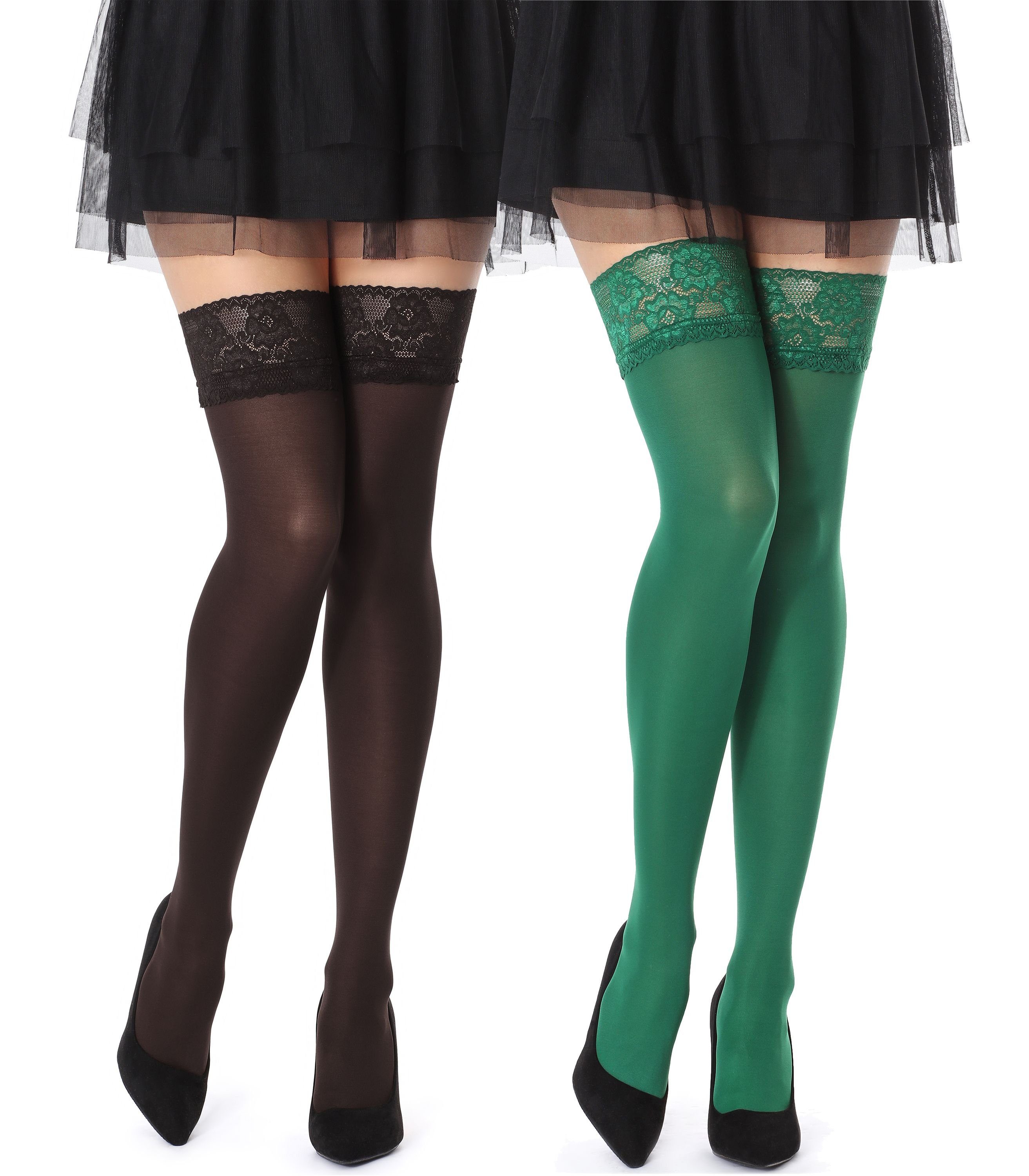 MARILYN Halterlose Strümpfe 20 DEN - 2er Pack Transparent Mit 15cm Spitze