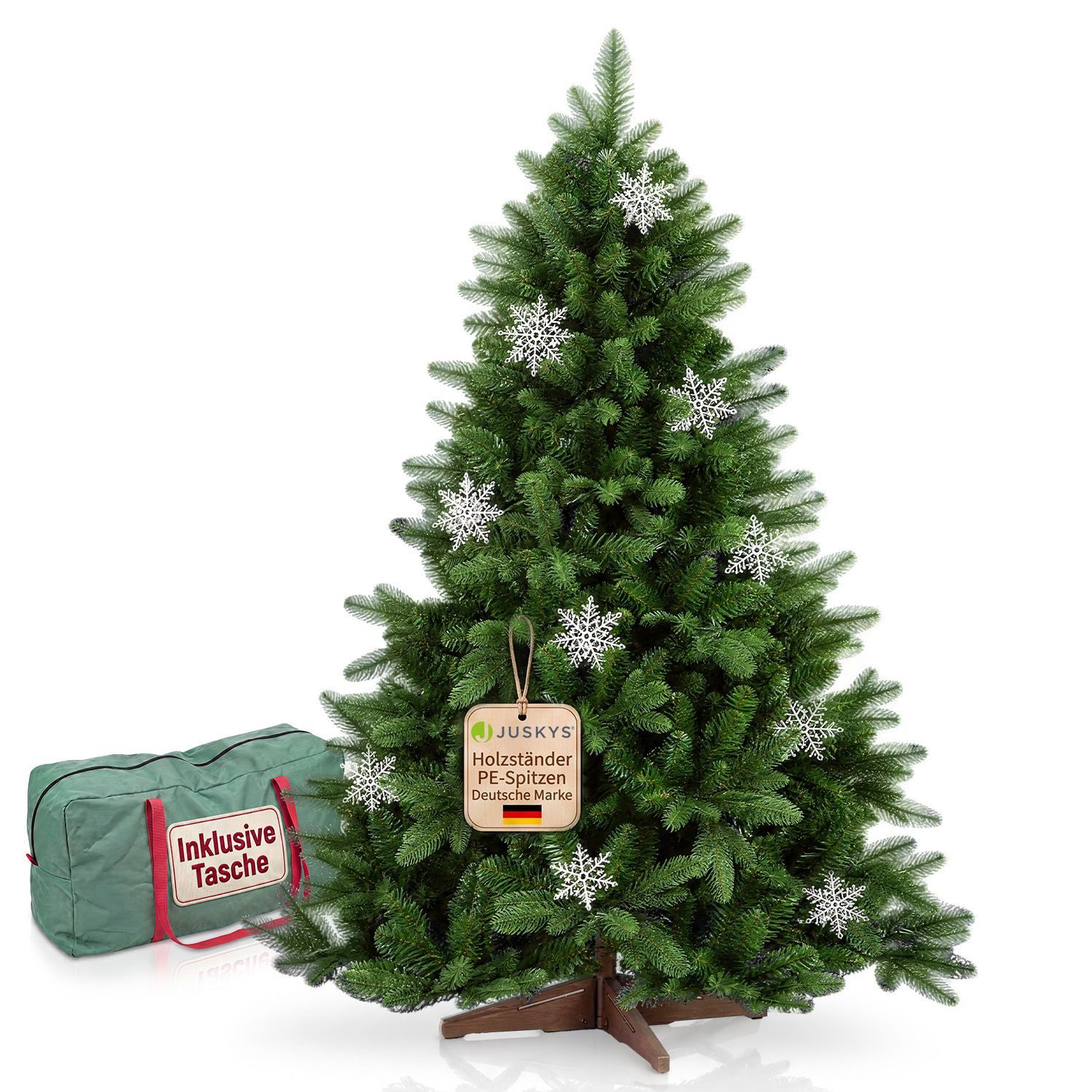 Juskys Künstlicher Weihnachtsbaum Norvi, Nadelbaum, Täuschend echte Nadeln, Schneller Aufbau, Robuster Holzständer