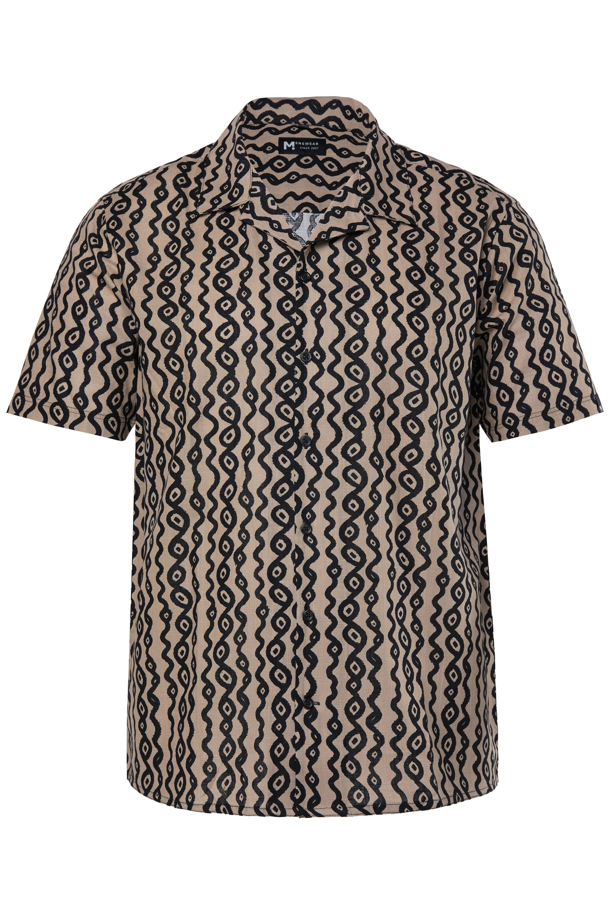 Men Plus Kurzarmhemd Leinenoptik-Hemd Halbarm Cubakragen Cuba Fit