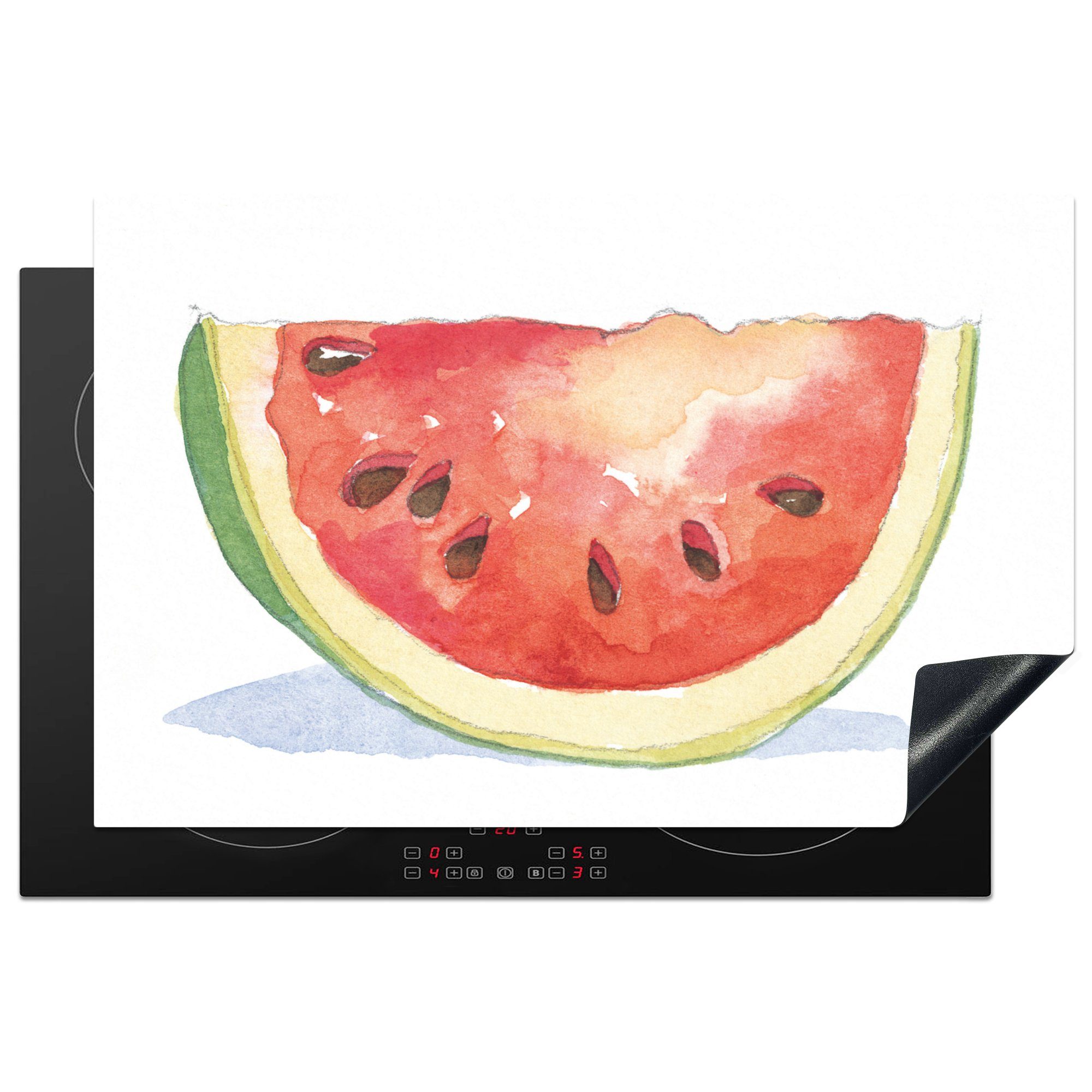MuchoWow Herdblende-/Abdeckplatte Aquarell - Wassermelone - Obst, Vinyl, (1 tlg), 81x52 cm, Induktionskochfeld Schutz für die küche, Ceranfeldabdeckung