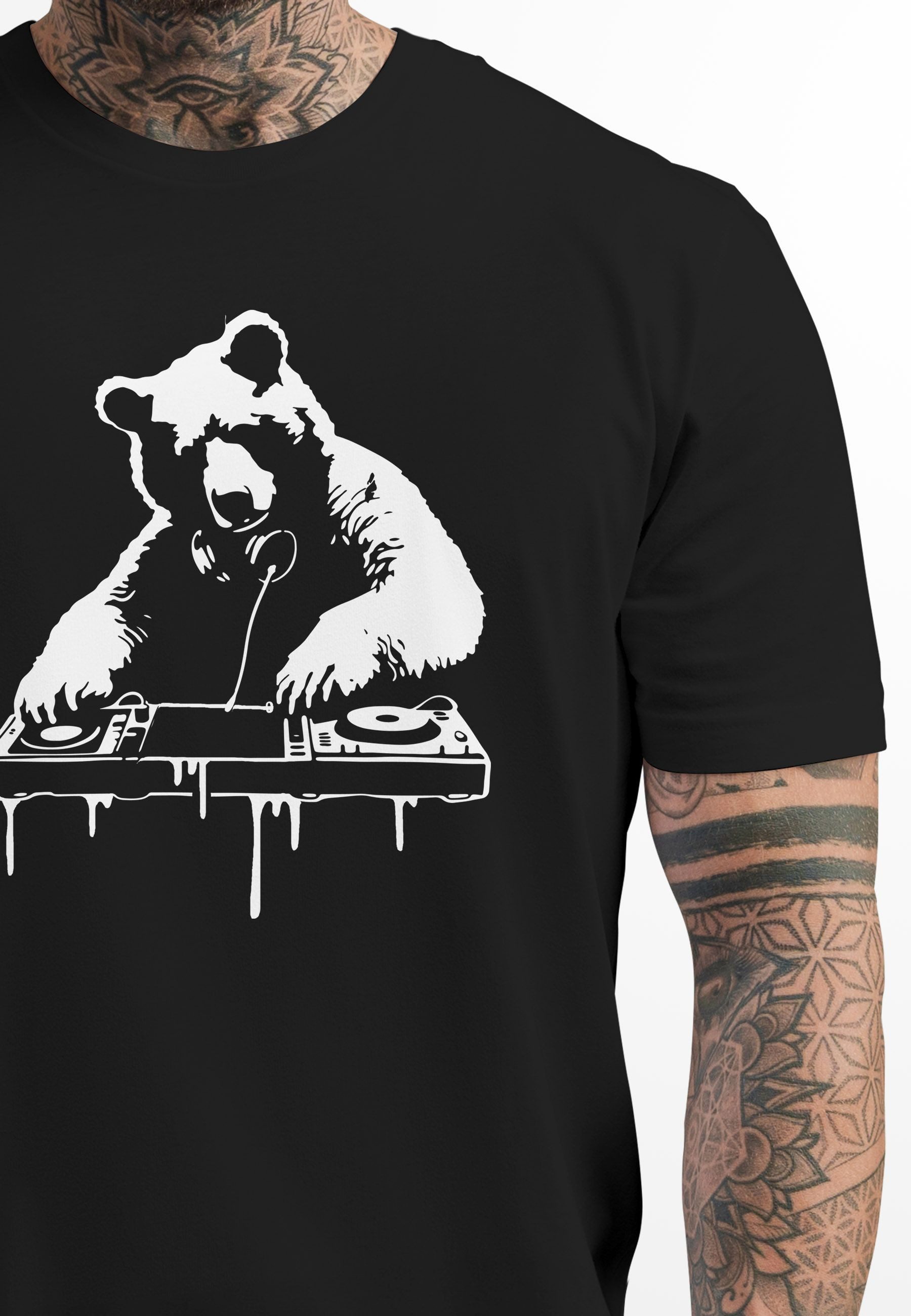 Neverless Print-Shirt Herren T-Shirt mit Print Bär als Techno DJ Rave Festi günstig online kaufen